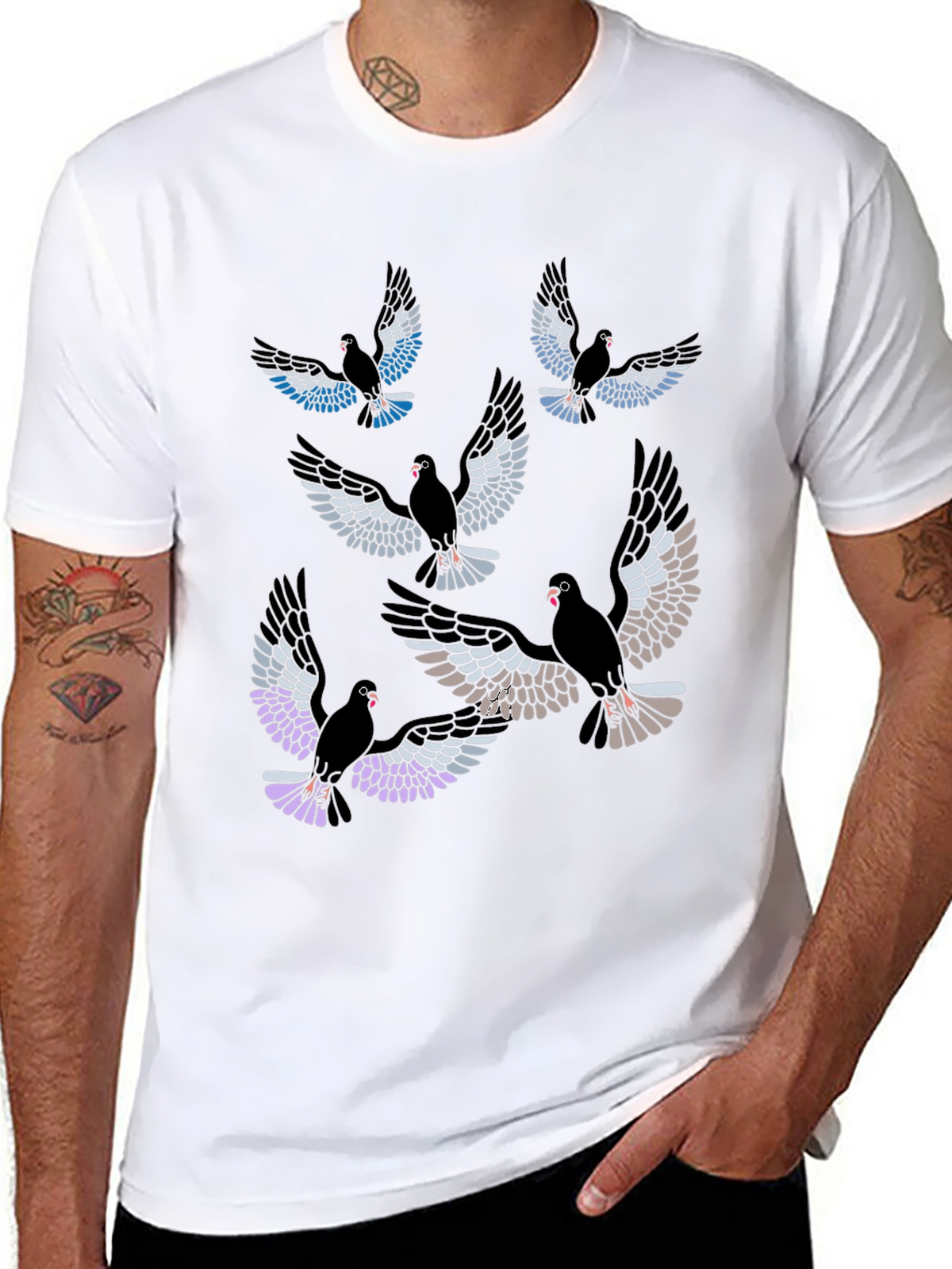 Pigeon Print Black T-Shirt