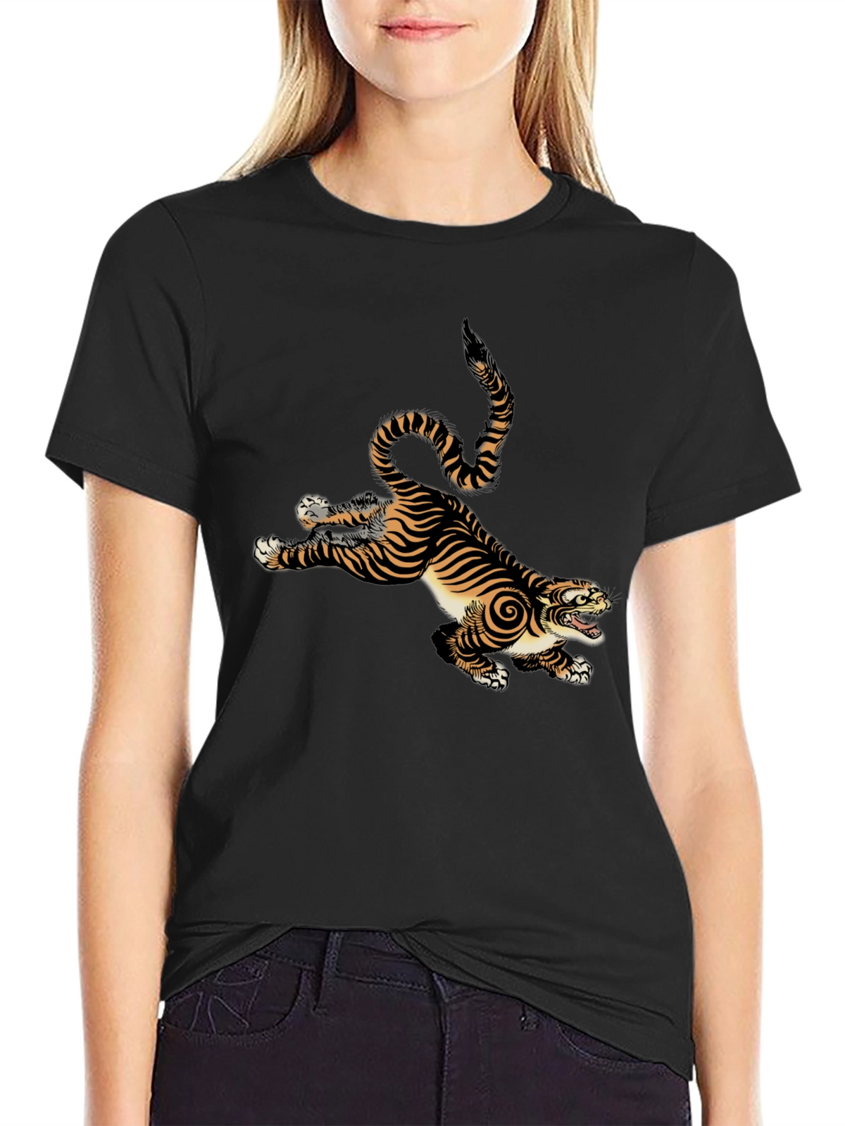 Tiger Graphic Print Mens Black T-Shirt