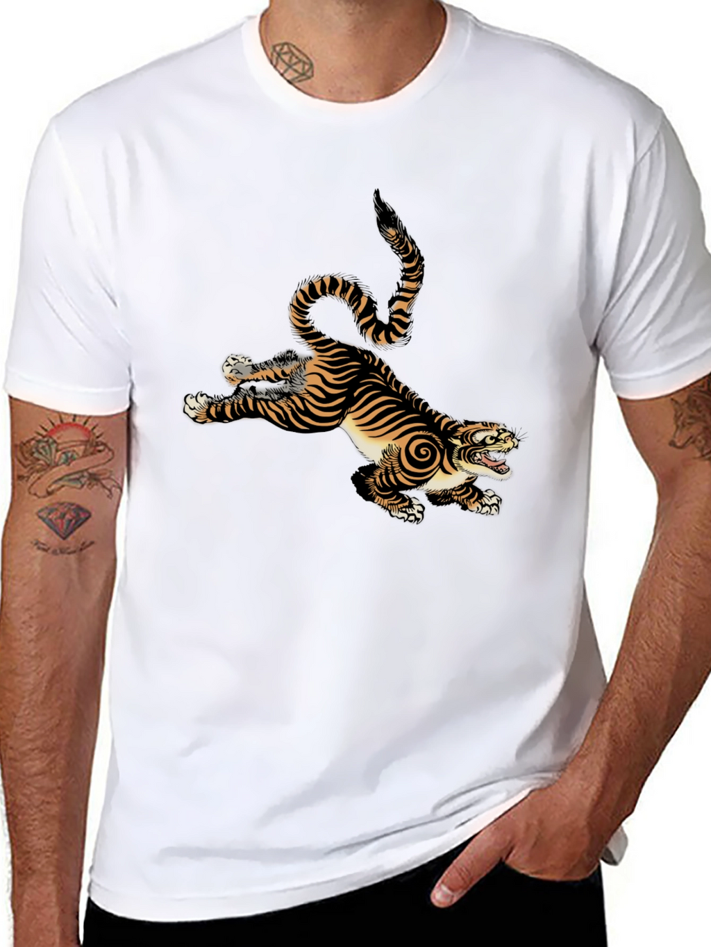 Tiger Graphic Print Mens Black T-Shirt