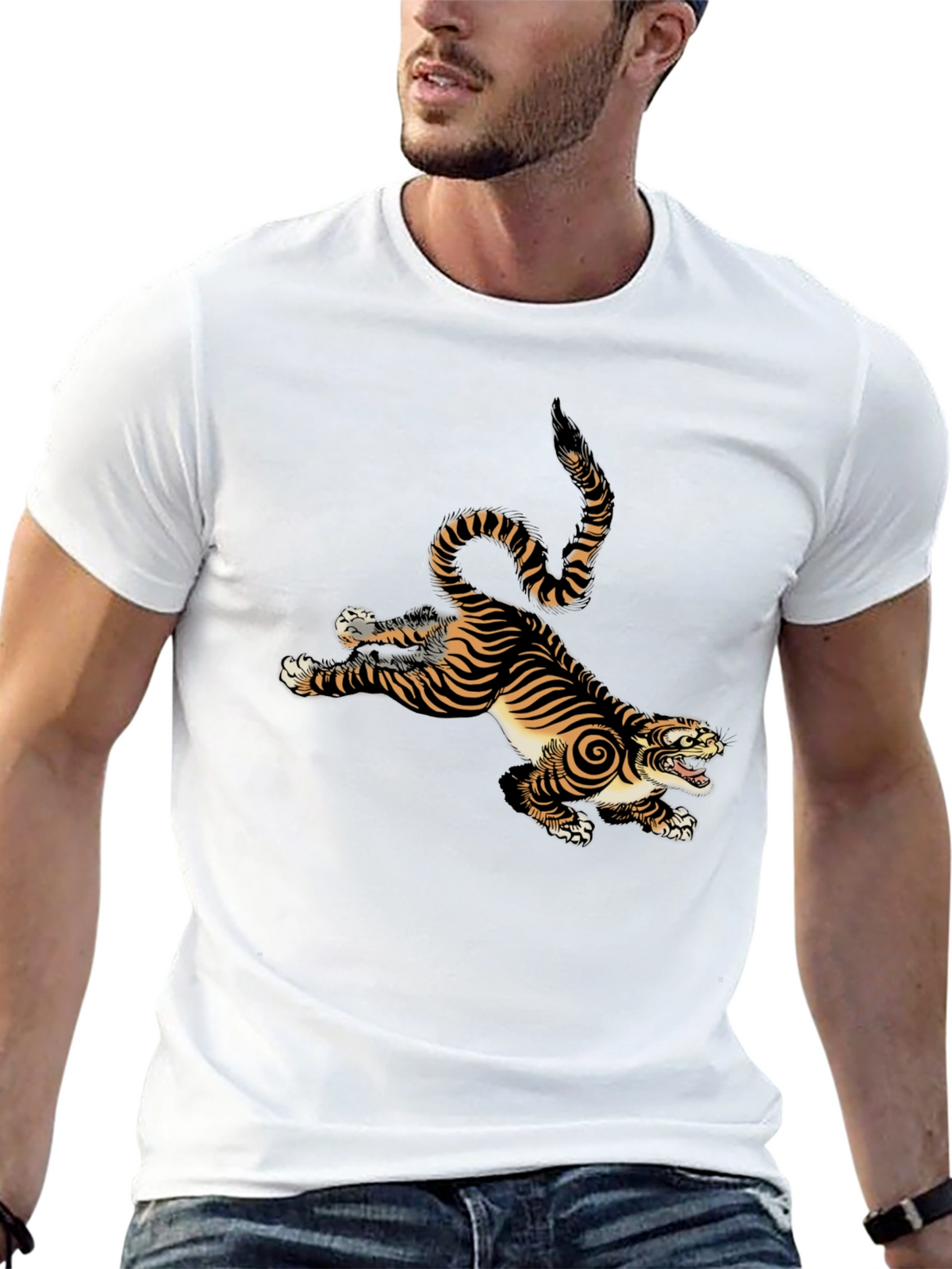 Tiger Graphic Print Mens Black T-Shirt