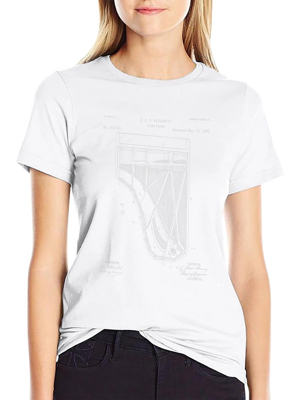 Grand Piano Blueprint Graphic T-Shirt