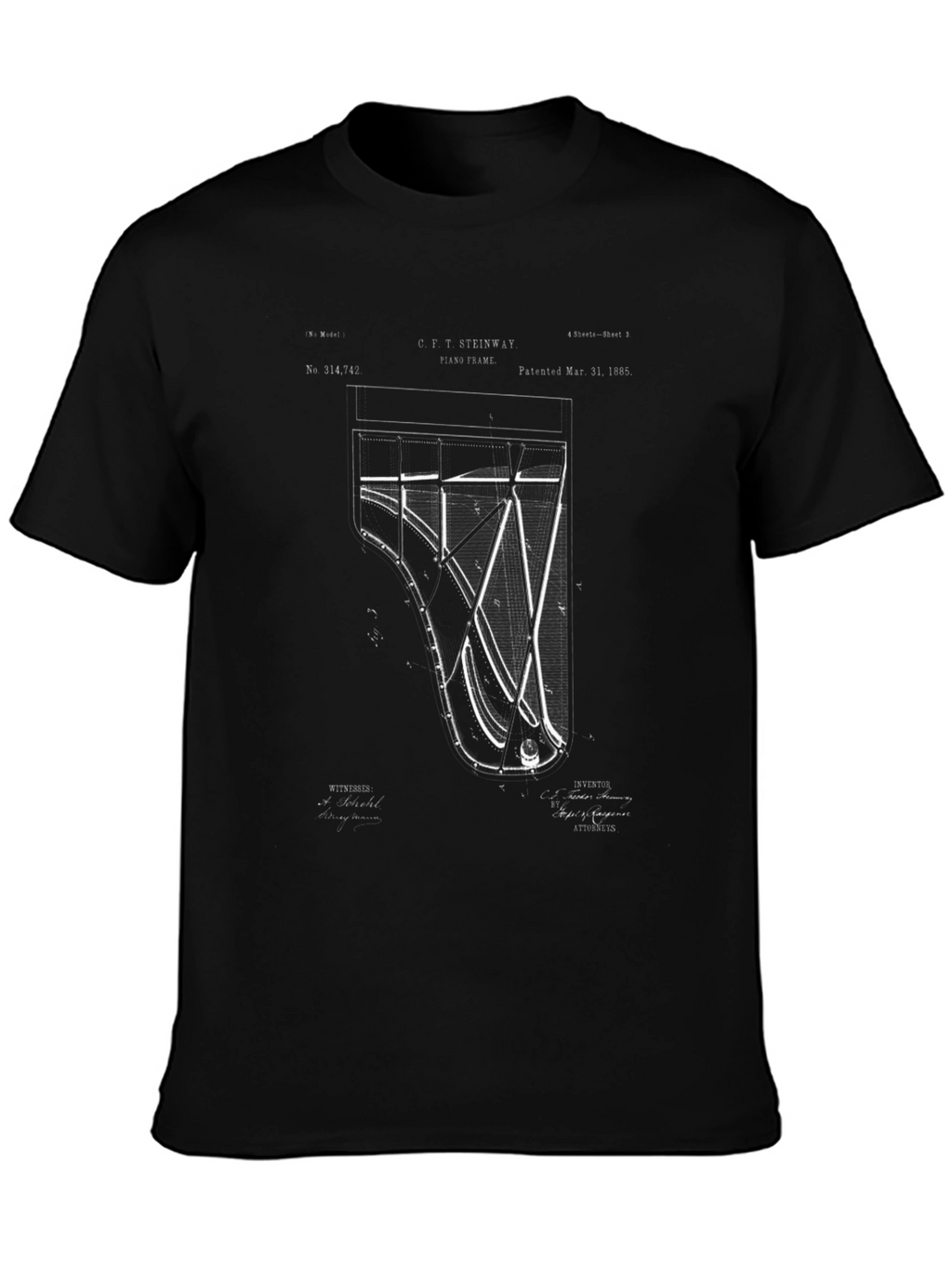 Grand Piano Blueprint Graphic T-Shirt