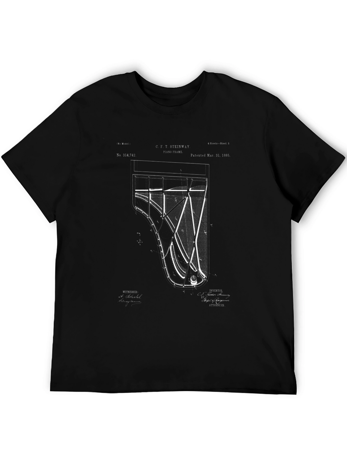 Grand Piano Blueprint Graphic T-Shirt