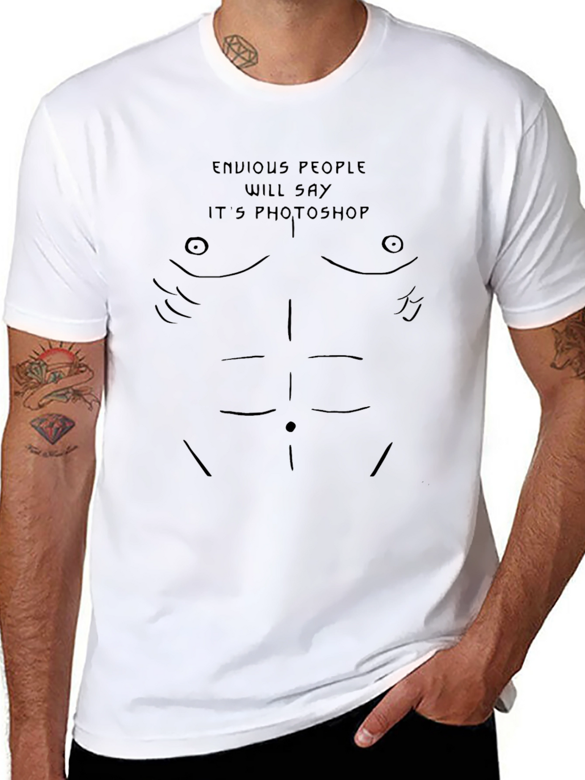 Funny Envious People Six-Pack Abs Graphic Tee