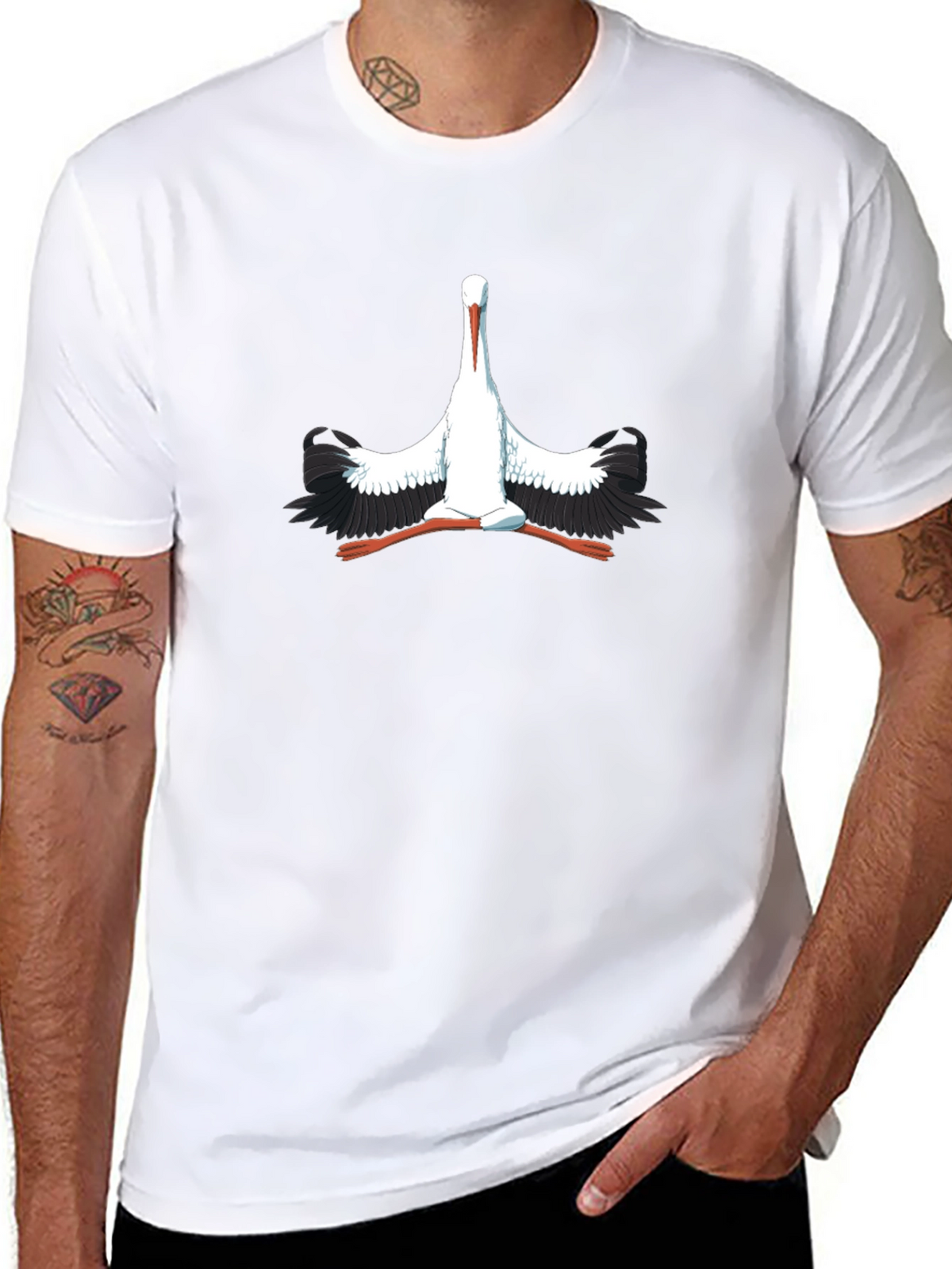 Stork Graphic Print Black T-Shirt