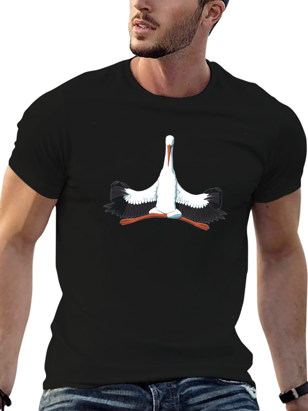 Stork Graphic Print Black T-Shirt