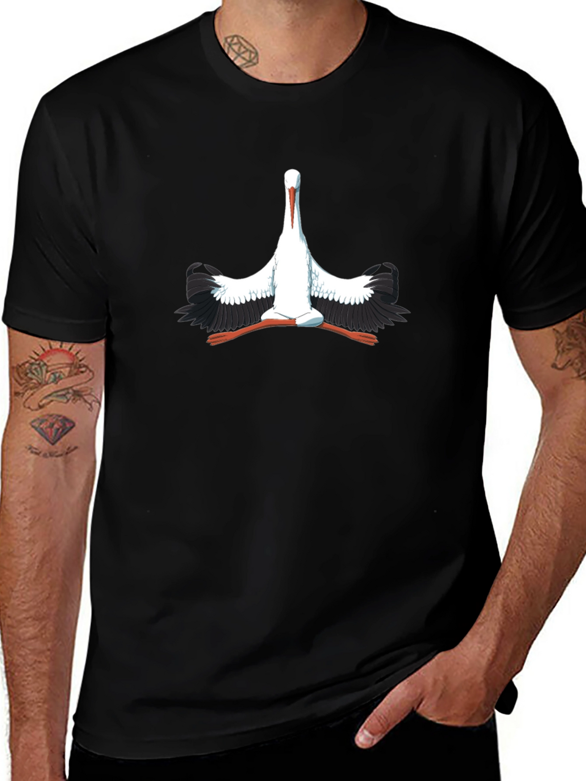 Stork Graphic Print Black T-Shirt