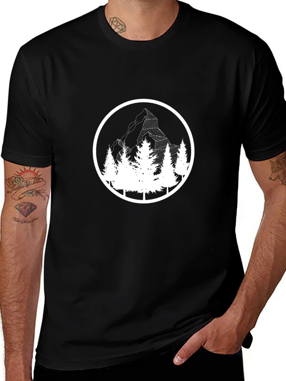 Mountain & Trees Graphic Black T-Shirt