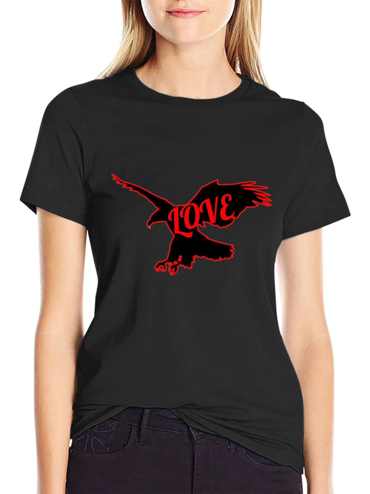Love Bird Graphic Tee - Black Cotton Blend T-Shirt