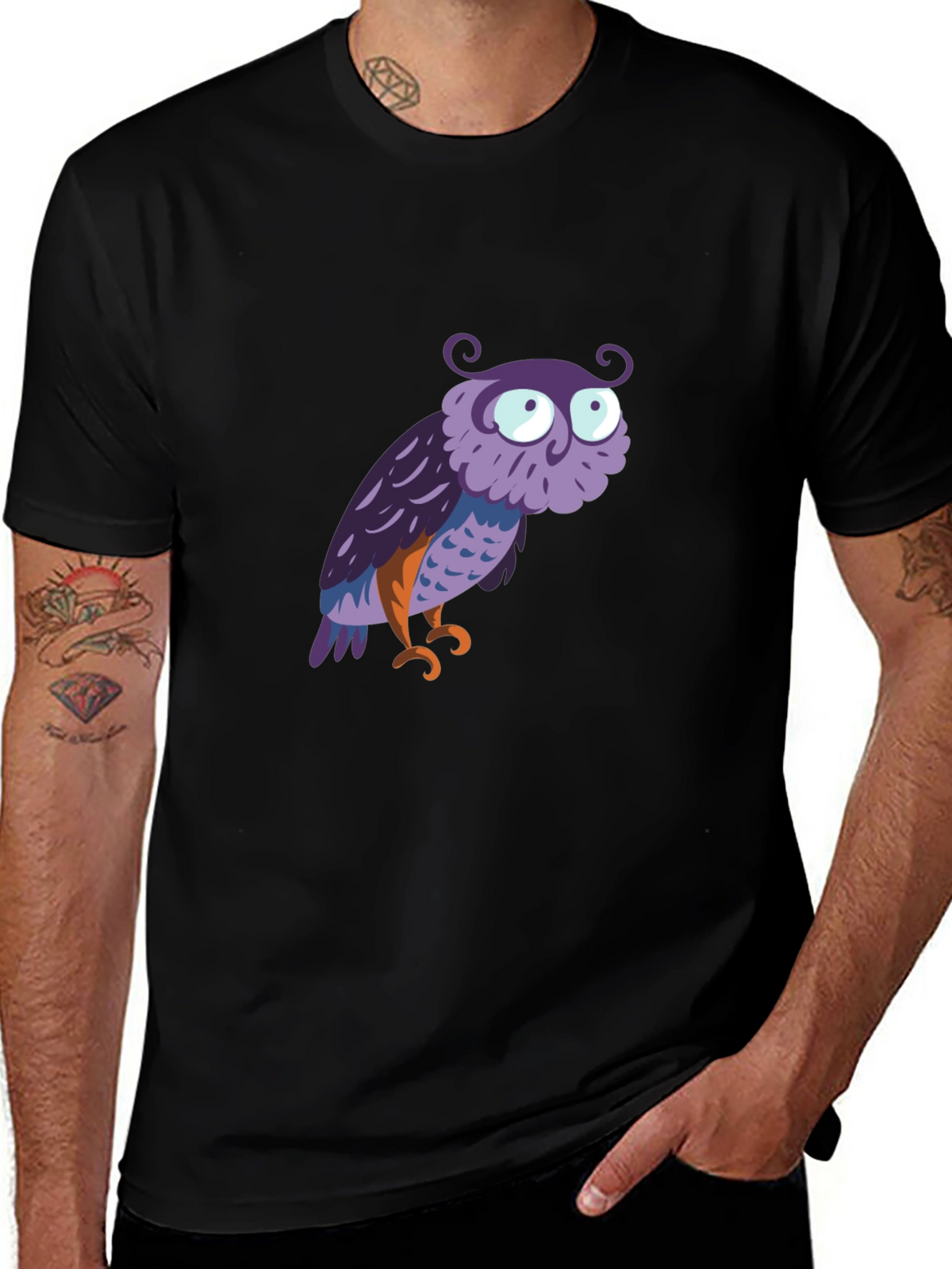 Owl Graphic Tee - Mens Black Cotton T-Shirt