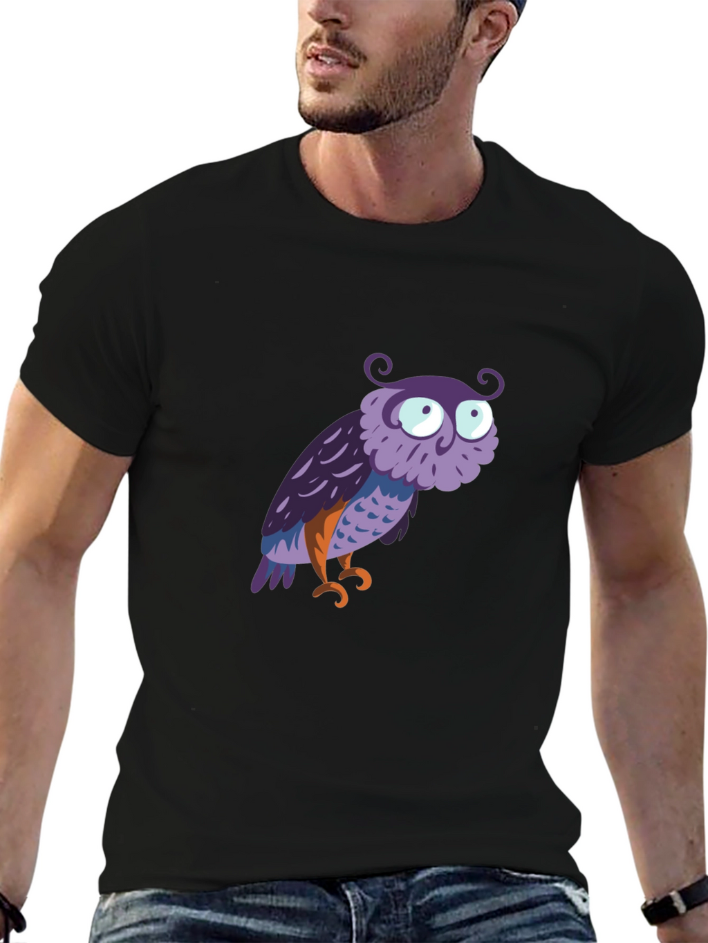 Owl Graphic Tee - Mens Black Cotton T-Shirt