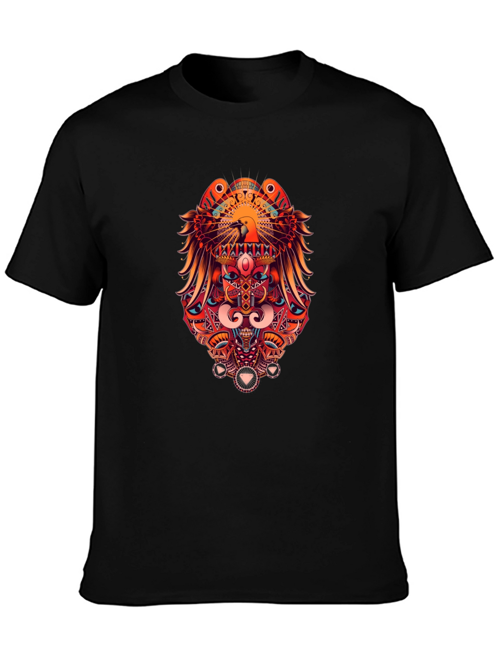 Bold Graphic Print Tee - Eagle & Geometric Design