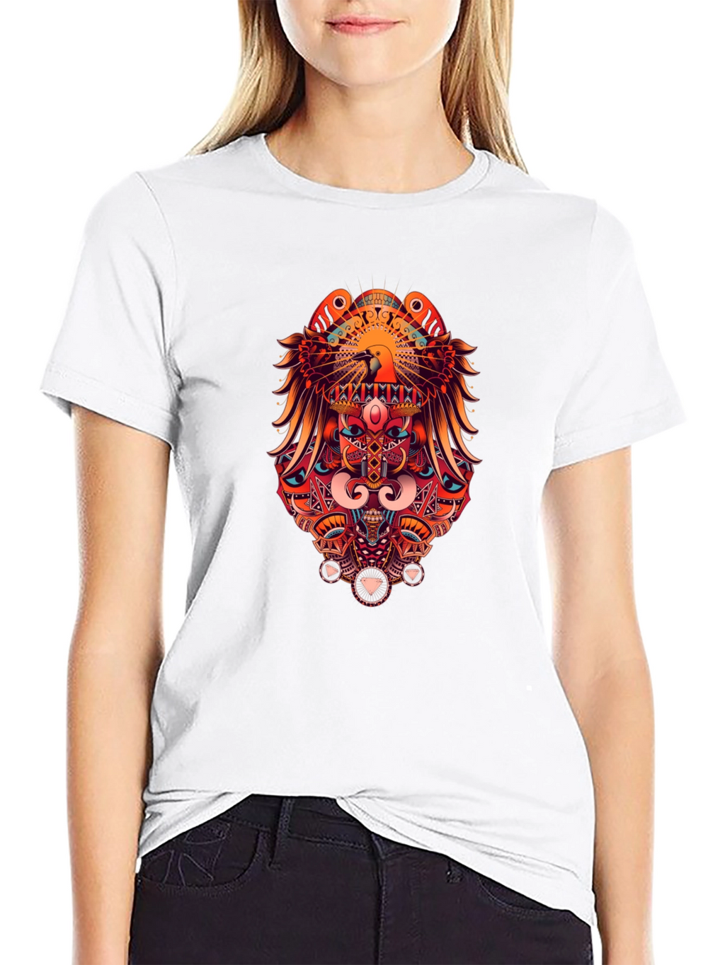Bold Graphic Print Tee - Eagle & Geometric Design