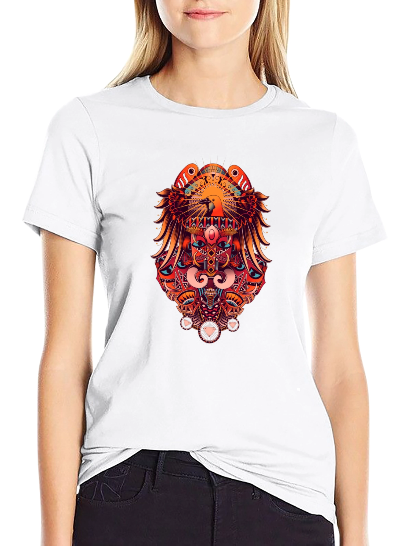 Bold Graphic Print Tee - Eagle & Geometric Design