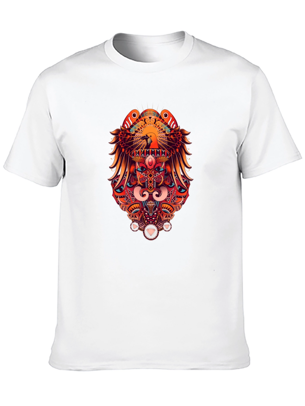 Bold Graphic Print Tee - Eagle & Geometric Design
