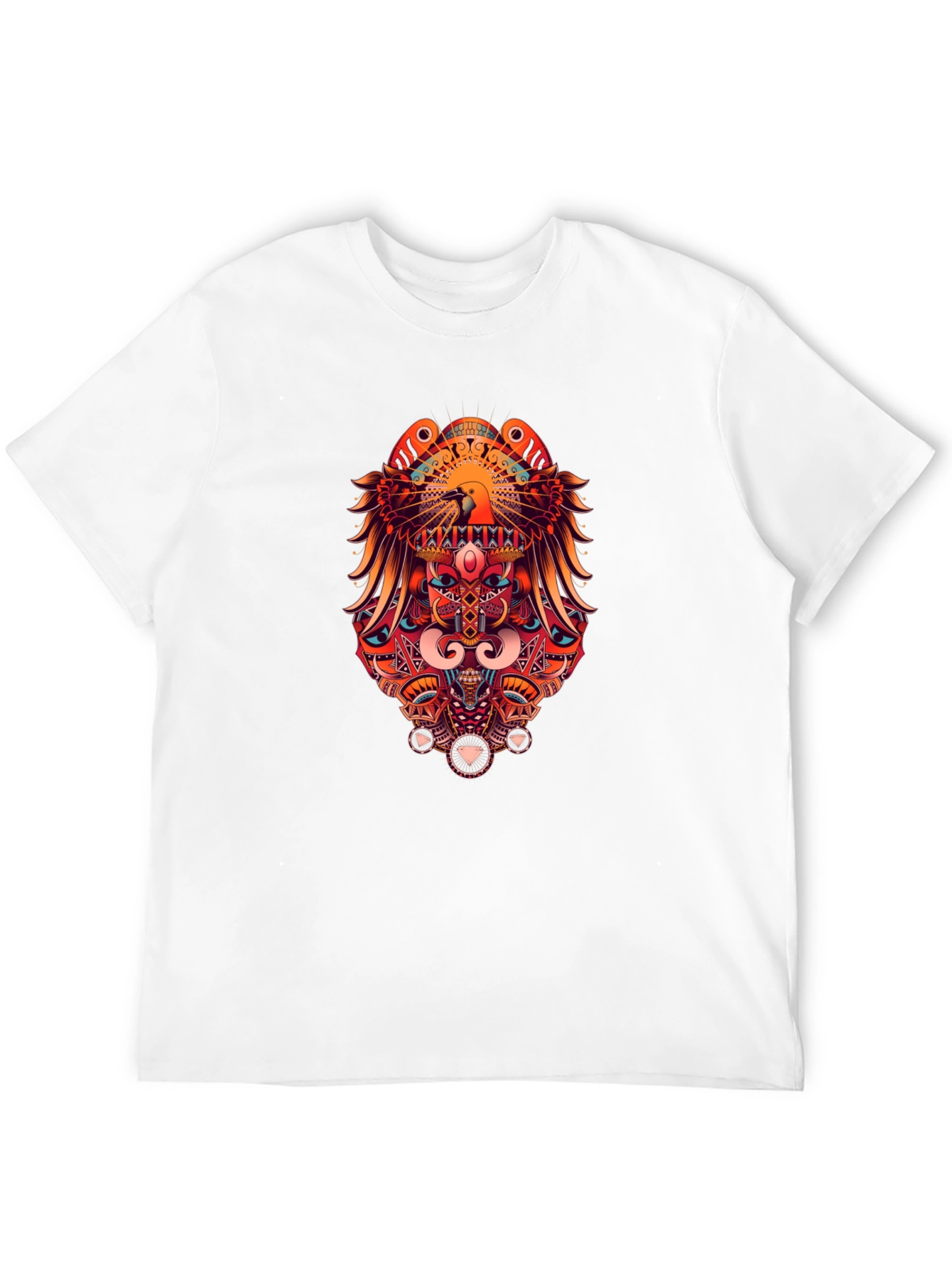 Bold Graphic Print Tee - Eagle & Geometric Design