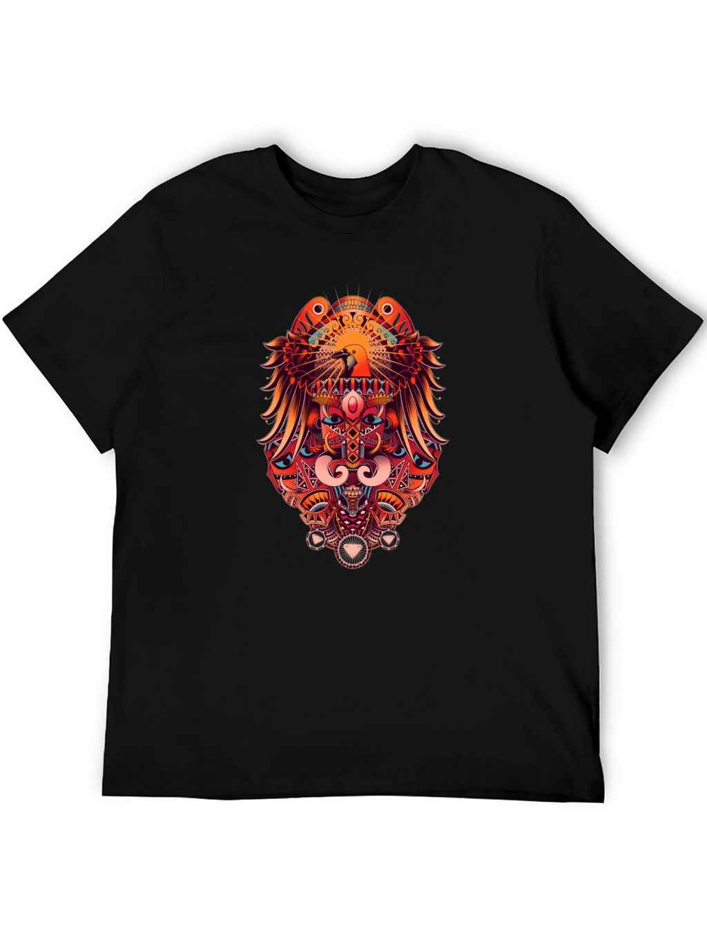 Bold Graphic Print Tee - Eagle & Geometric Design