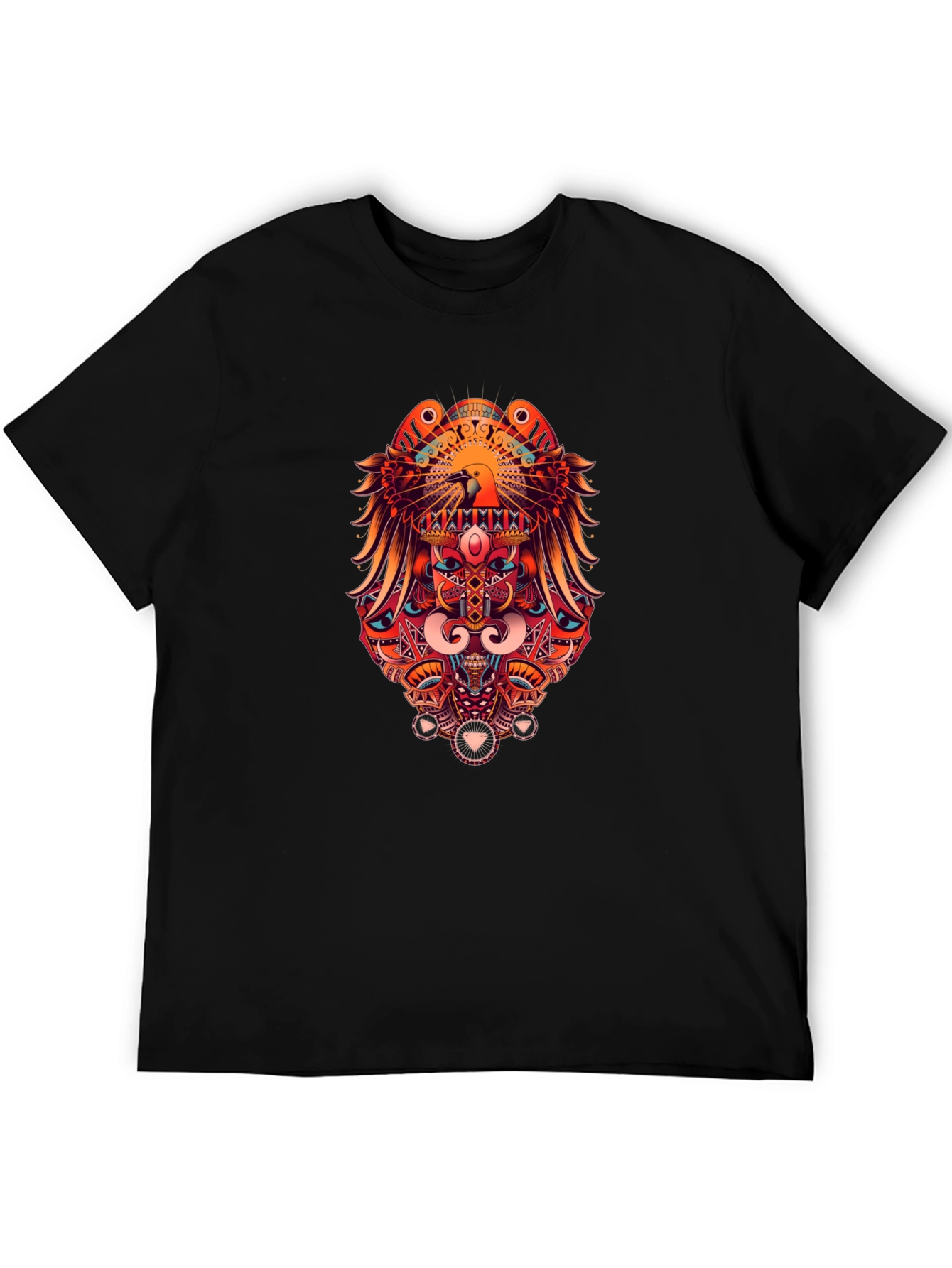 Bold Graphic Print Tee - Eagle & Geometric Design