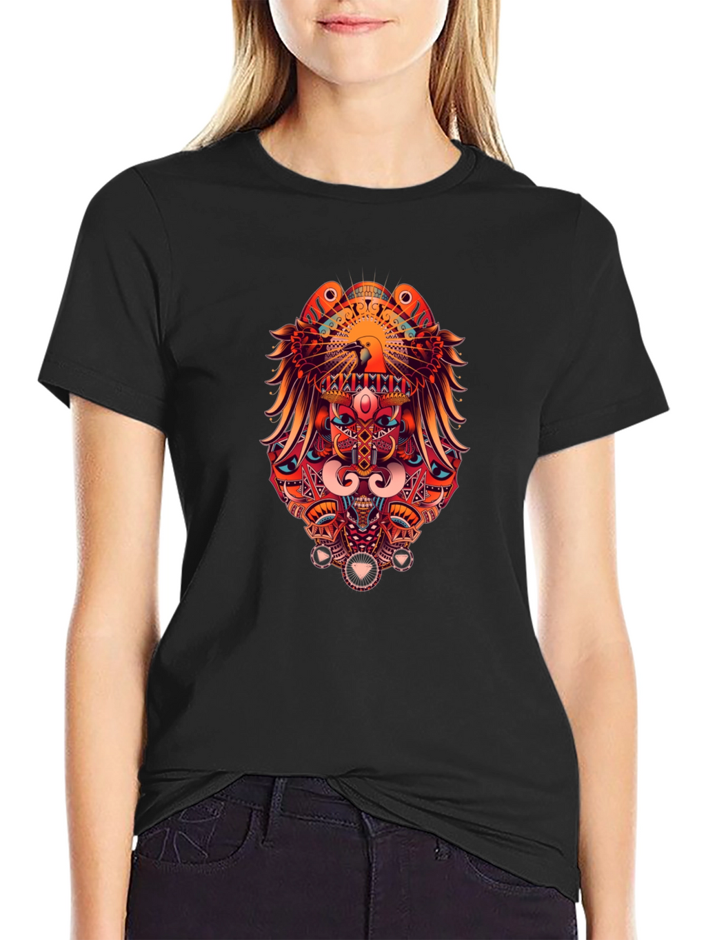 Bold Graphic Print Tee - Eagle & Geometric Design