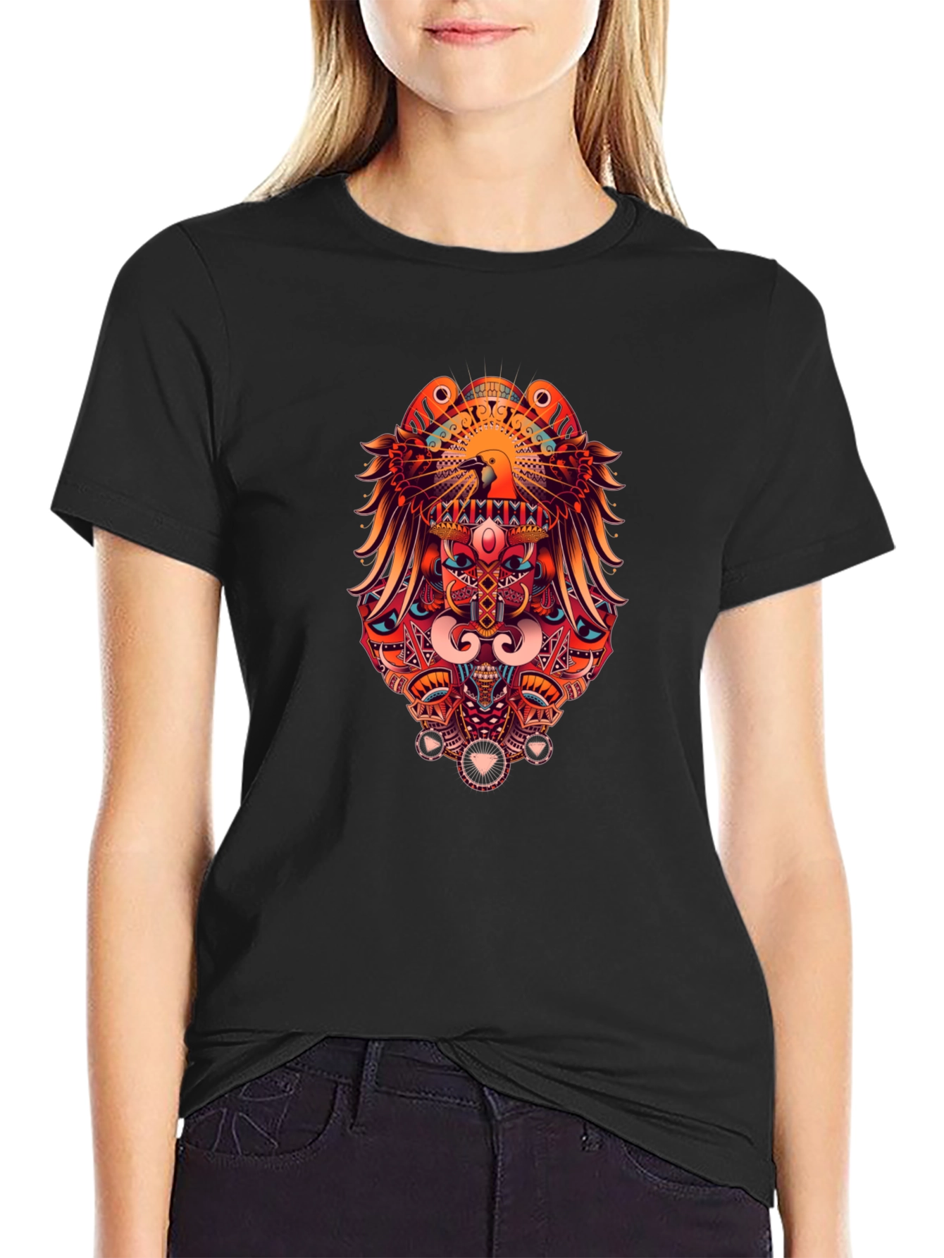 Bold Graphic Print Tee - Eagle & Geometric Design