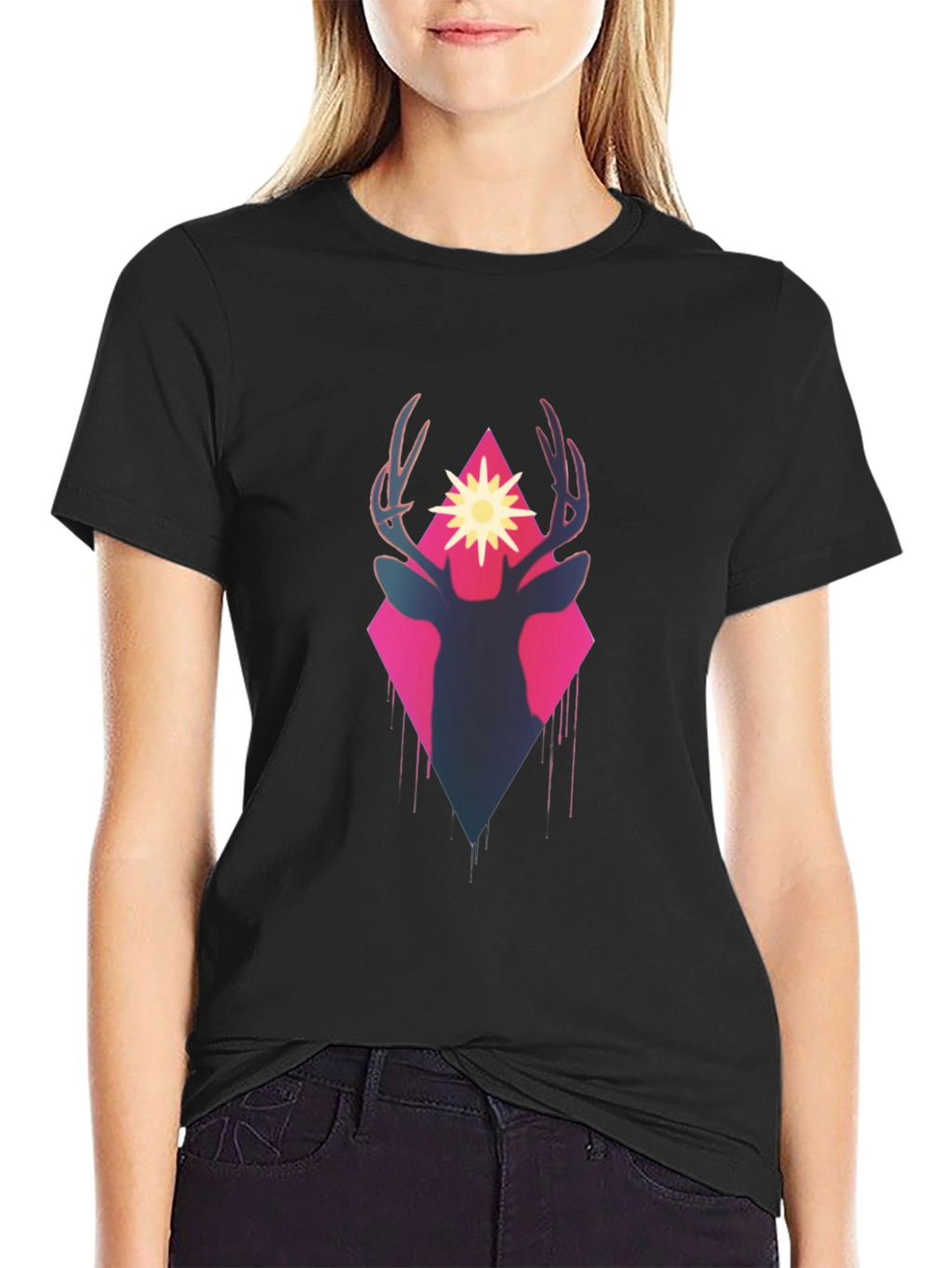 Deer Silhouette Graphic Tee - Black