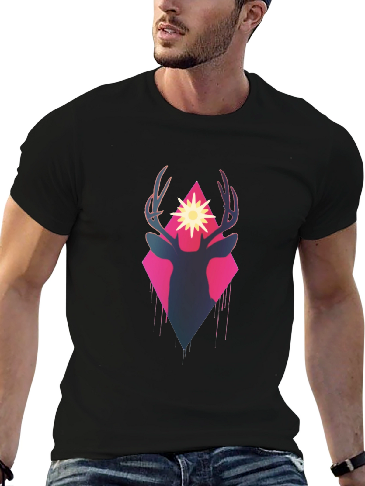 Deer Silhouette Graphic Tee - Black