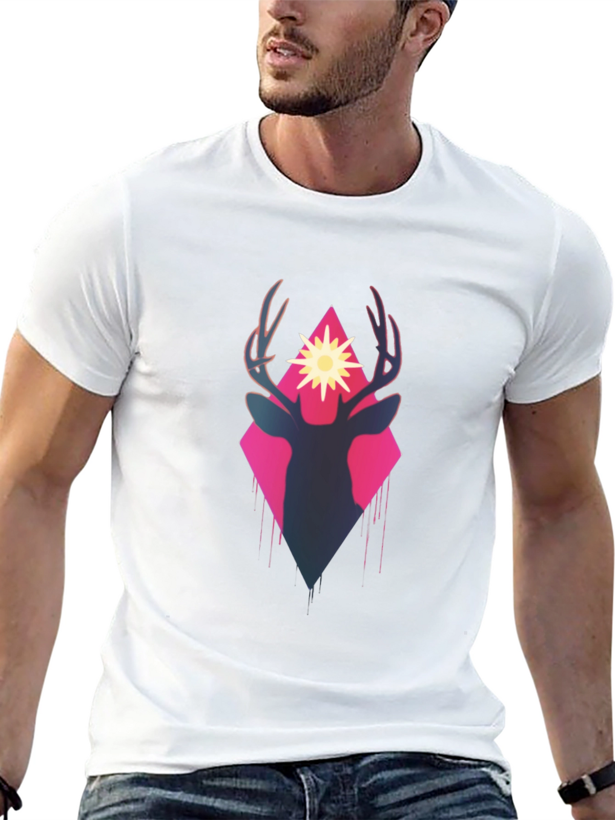 Deer Silhouette Graphic Tee - Black
