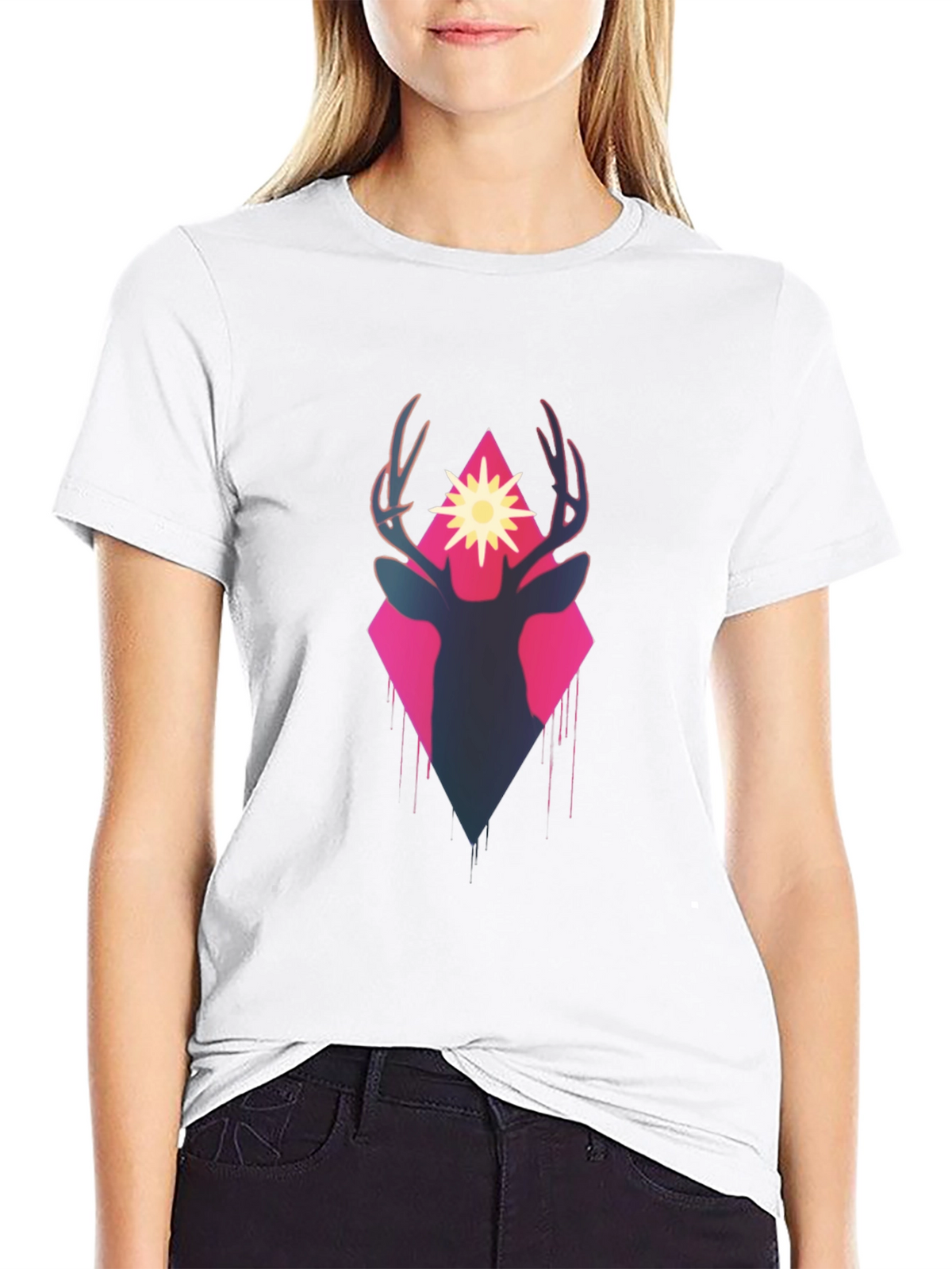Deer Silhouette Graphic Tee - Black