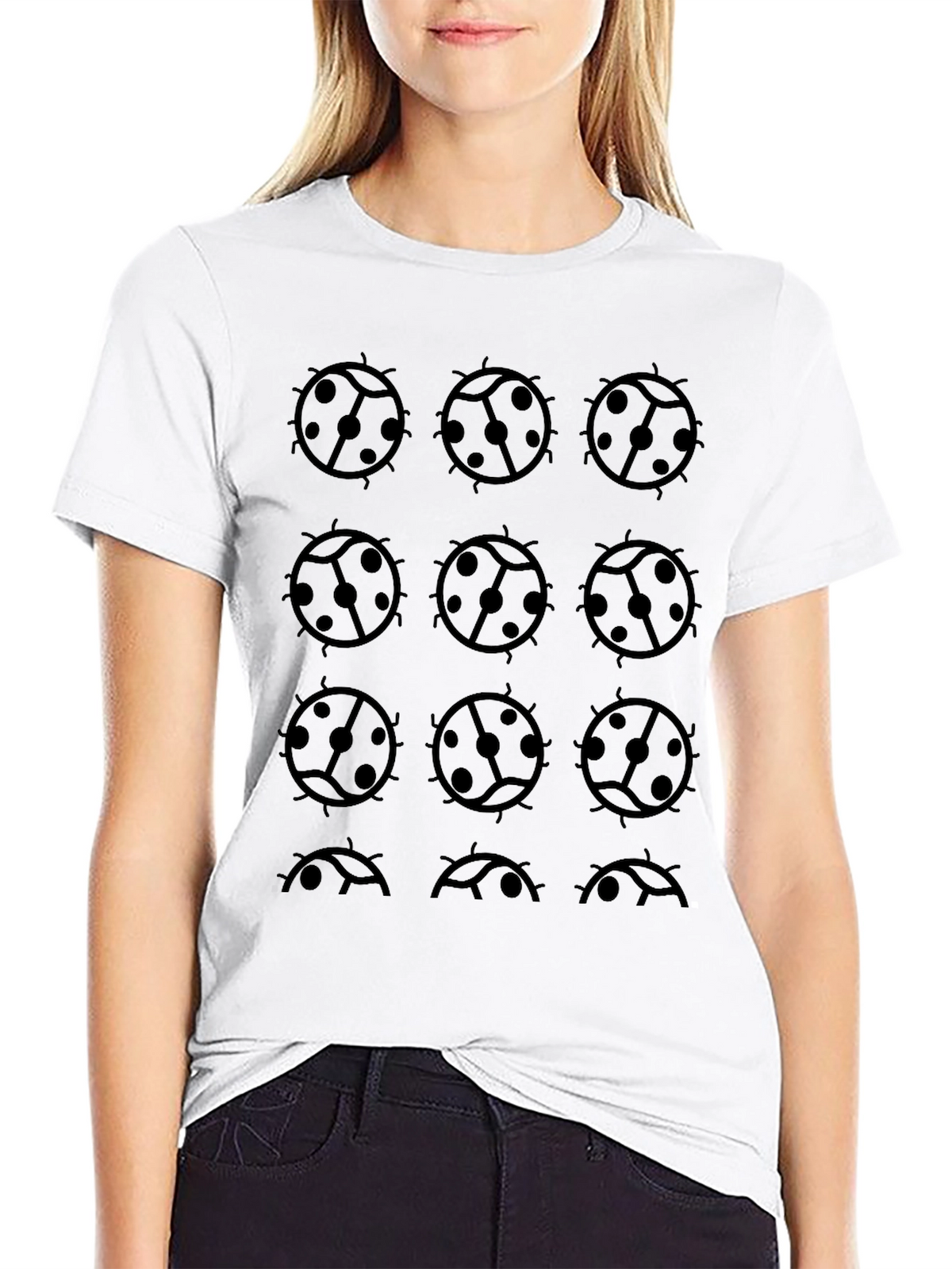 Black Ladybug Print Graphic Tee