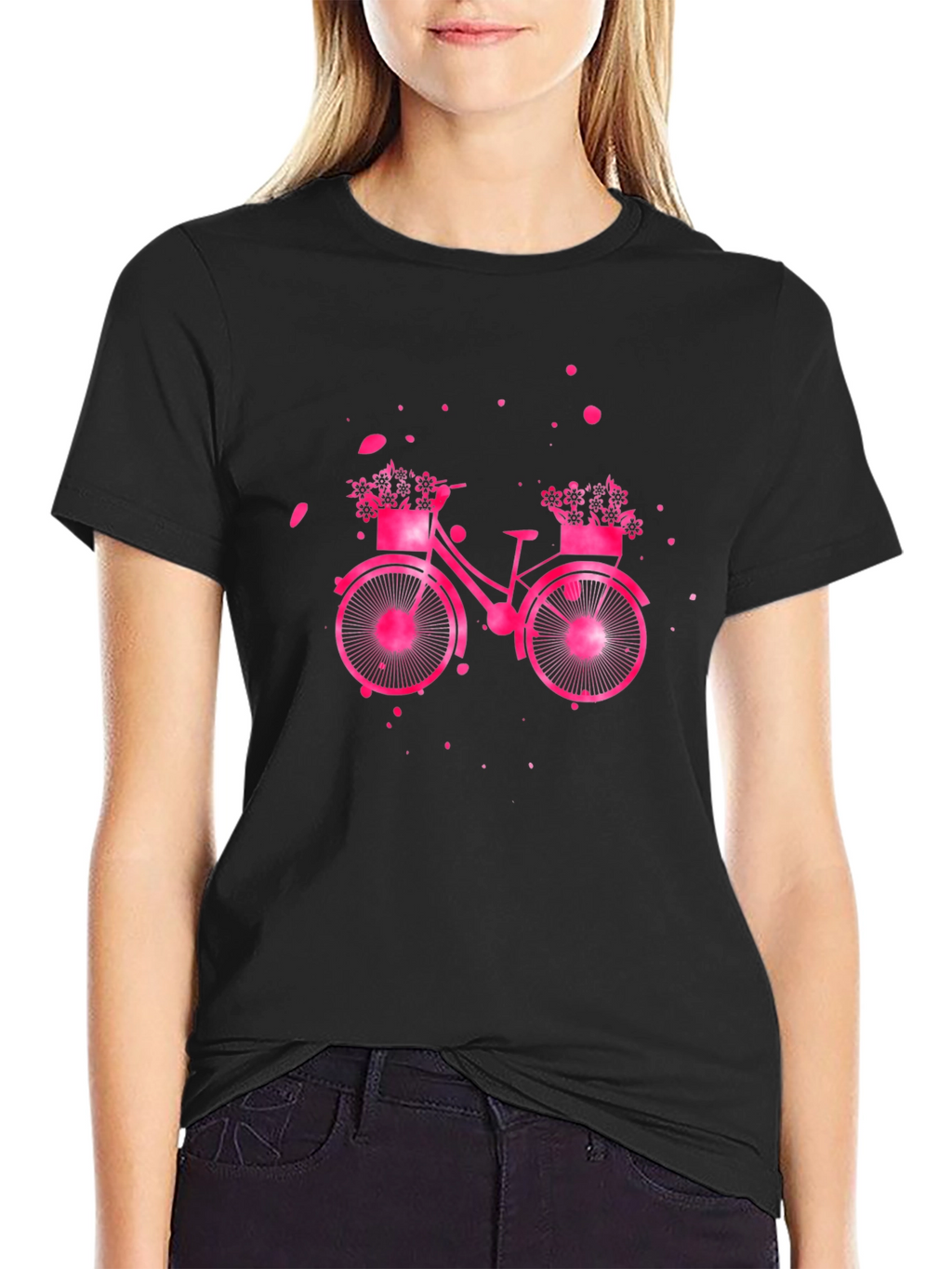 Pink Bicycle Graphic T-Shirt - Casual Wear