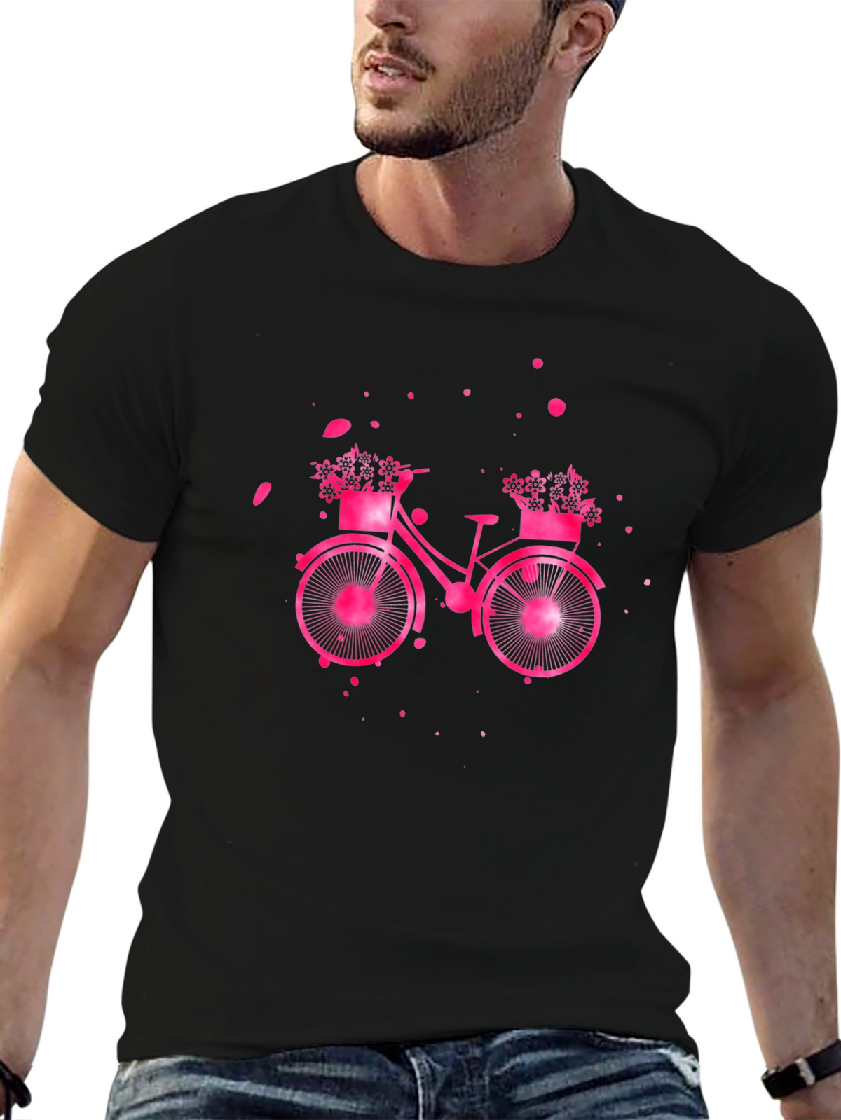 Pink Bicycle Graphic T-Shirt - Casual Wear