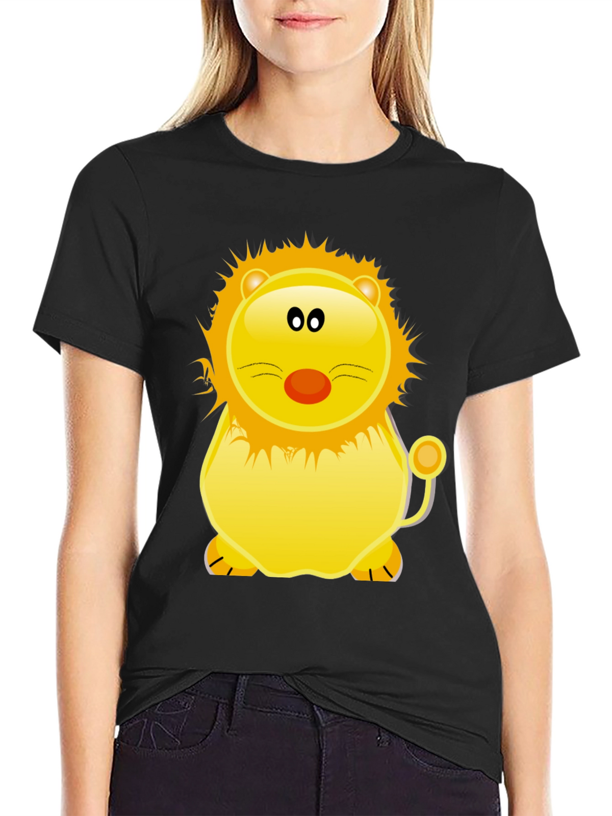 Cartoon Lion Graphic Tee - Black T-Shirt