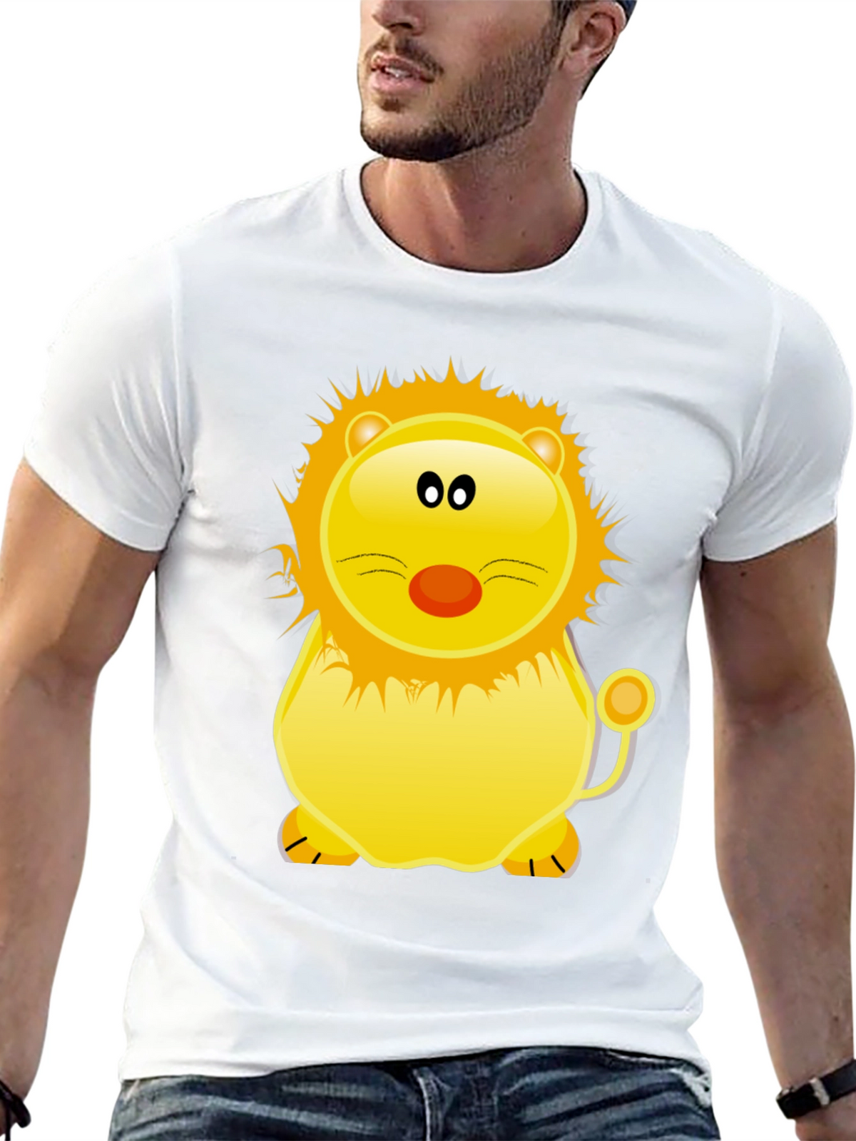Cartoon Lion Graphic Tee - Black T-Shirt