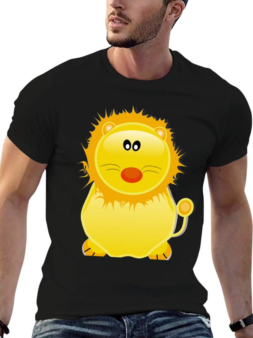 Cartoon Lion Graphic Tee - Black T-Shirt