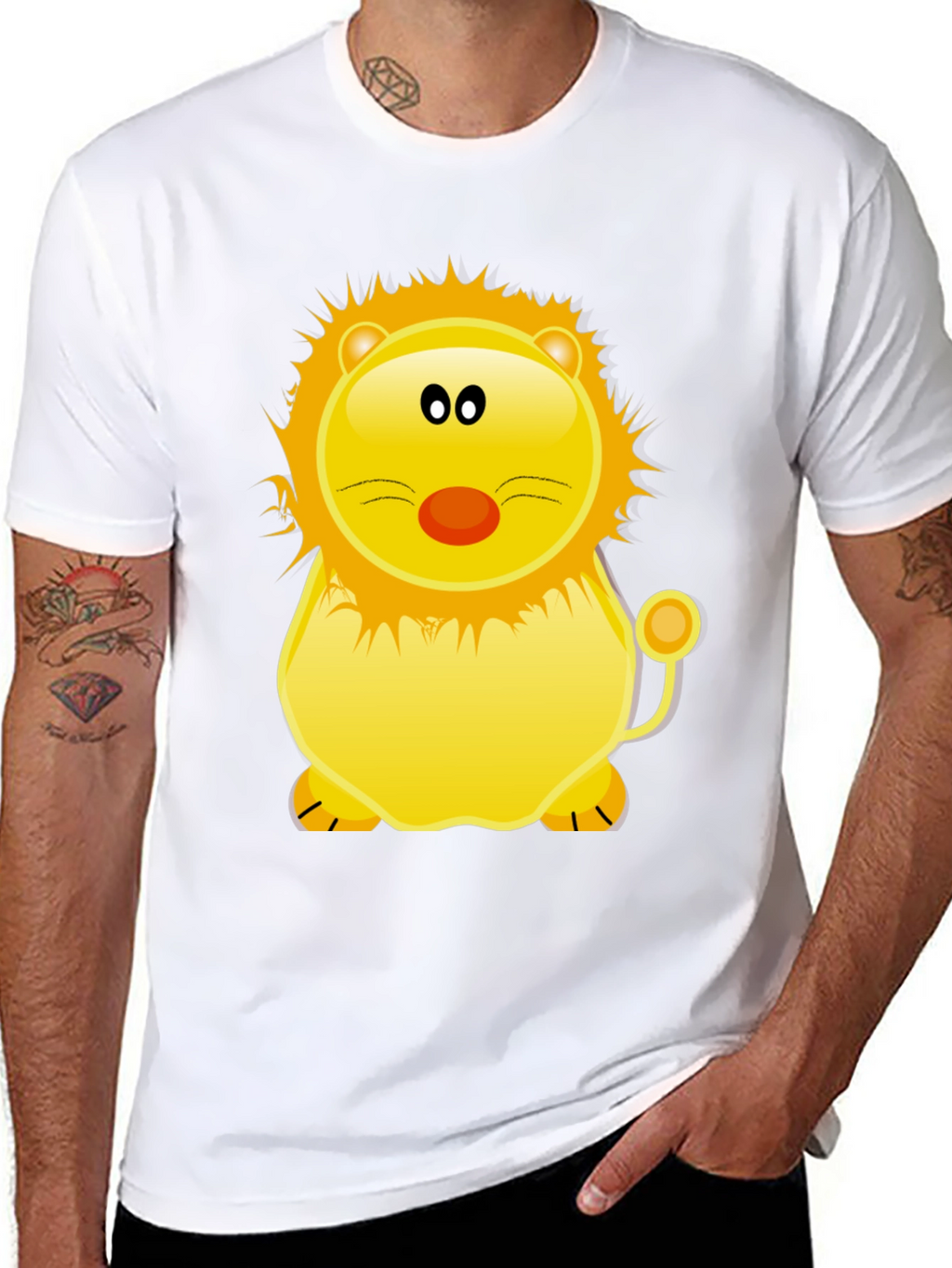 Cartoon Lion Graphic Tee - Black T-Shirt