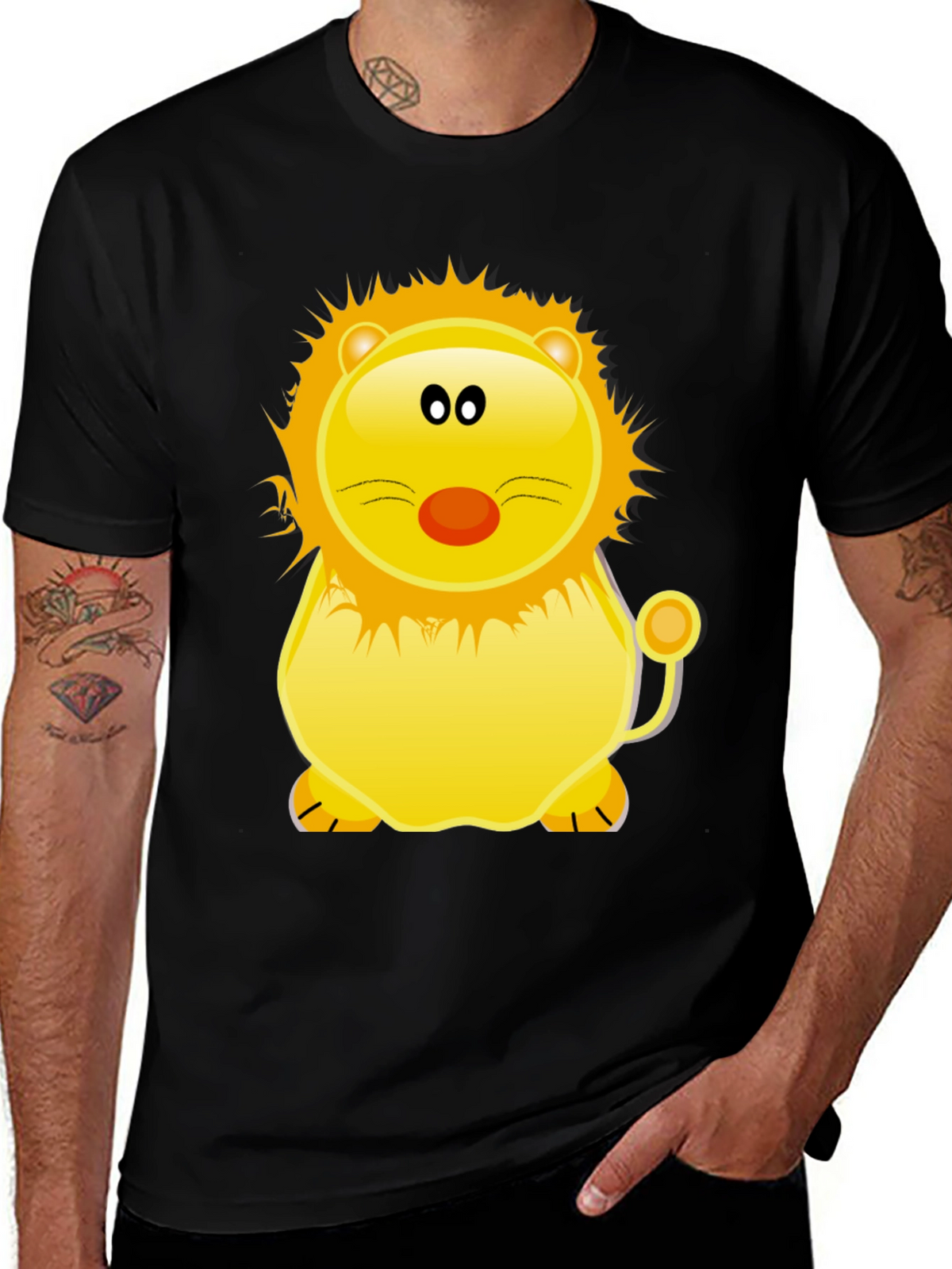 Cartoon Lion Graphic Tee - Black T-Shirt
