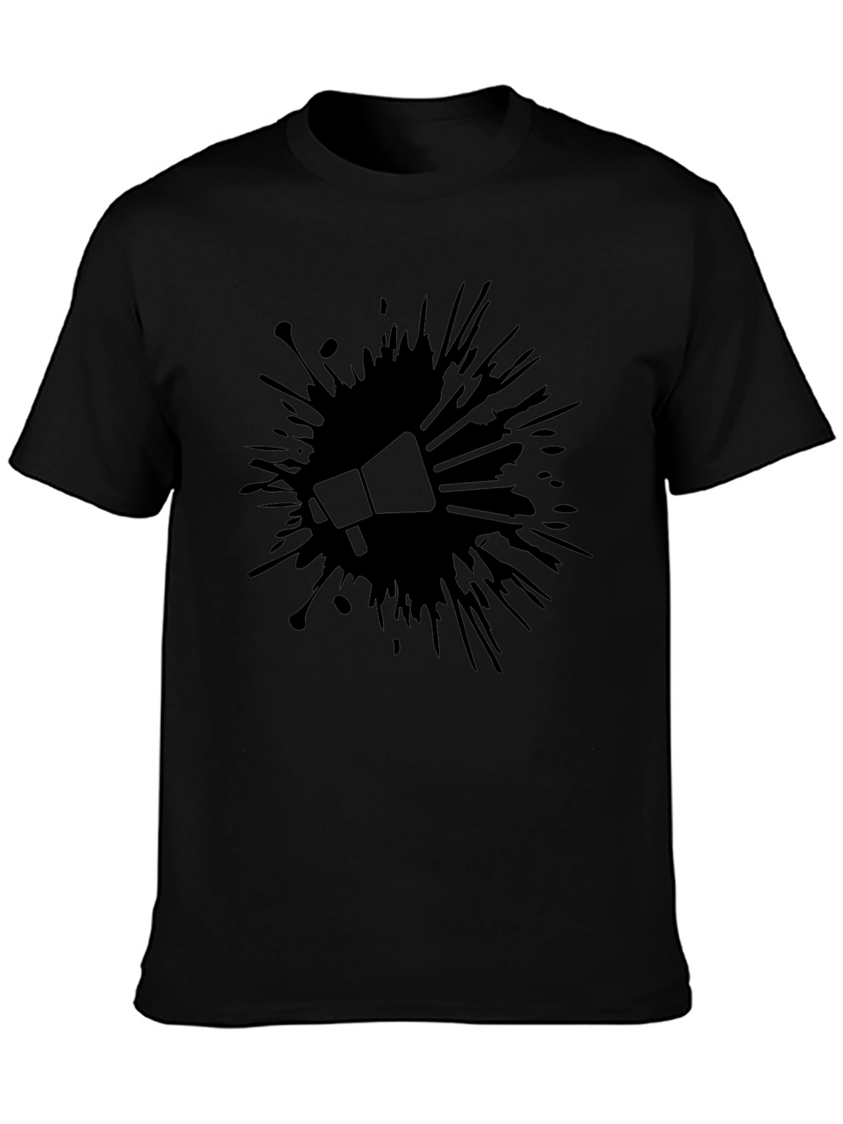 Bold Black Tee: Megaphone Splash Design
