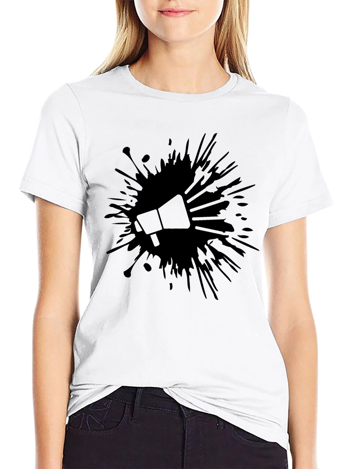 Bold Black Tee: Megaphone Splash Design