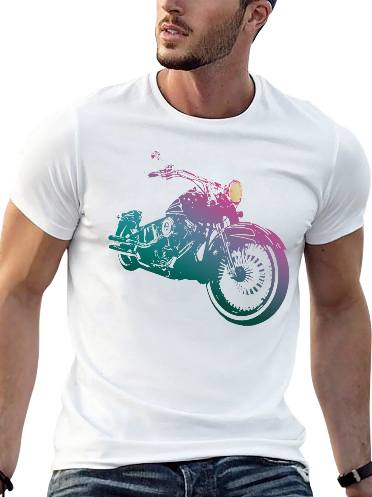 Motorcycle Graphic Tee - Gradient Bike Design