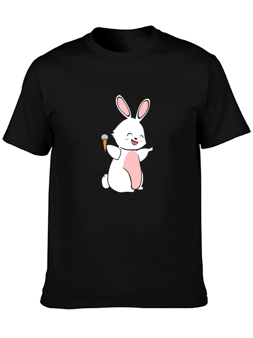 Funny Bunny Carrot Mic Graphic Tee - Black