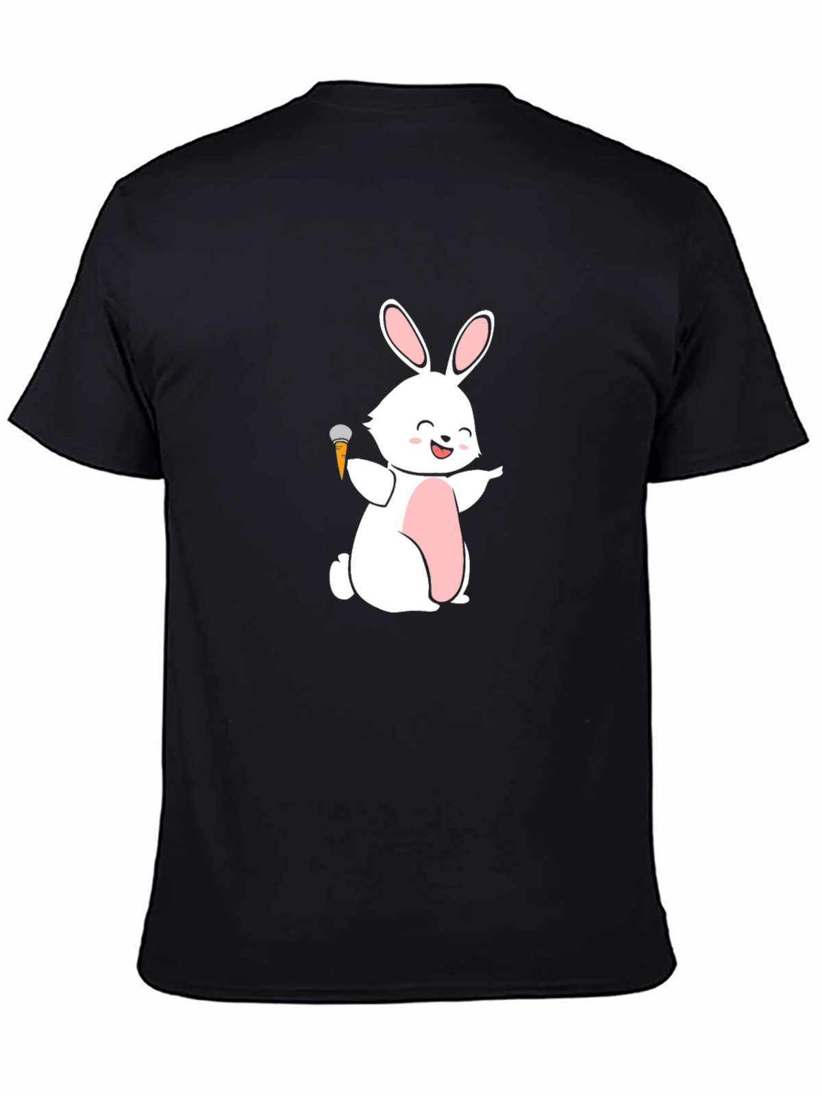 Funny Bunny Carrot Mic Graphic Tee - Black
