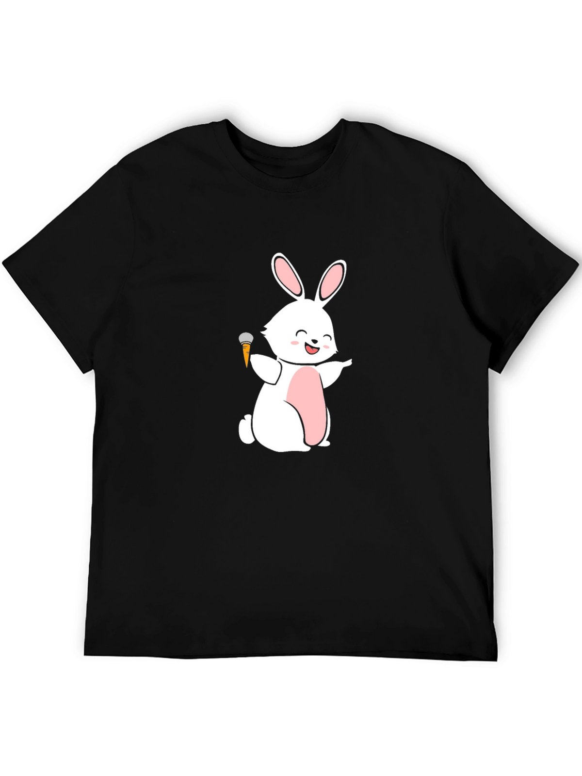 Funny Bunny Carrot Mic Graphic Tee - Black