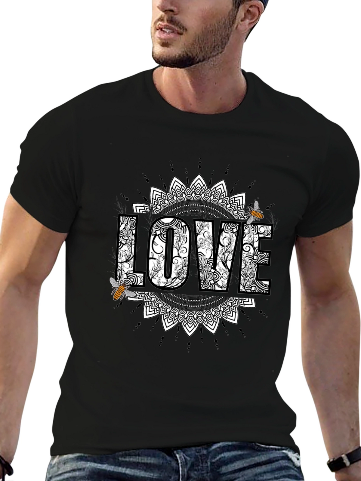 Love & Bees Graphic Tee - Black Crew Neck
