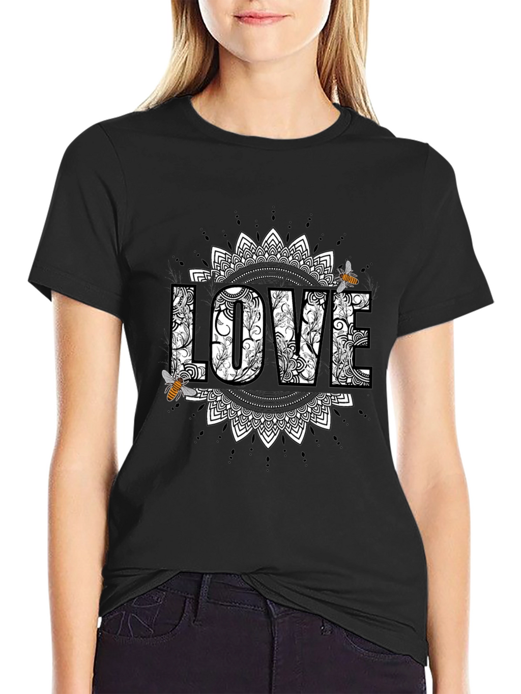 Love & Bees Graphic Tee - Black Crew Neck