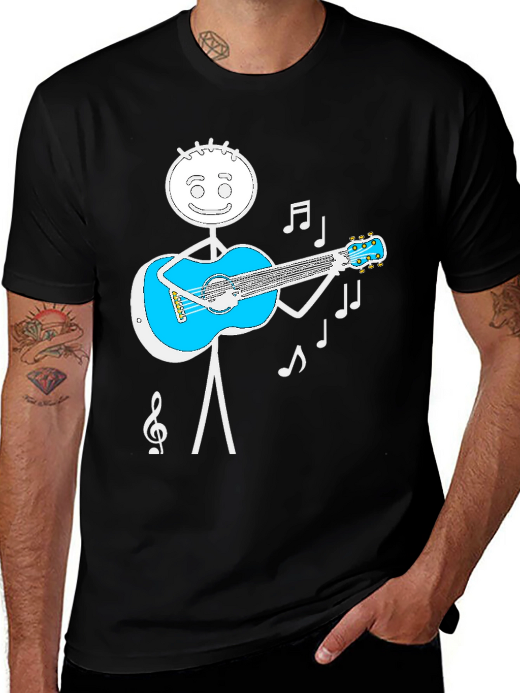 Stick Figure Guitar Player Graphic Tee
