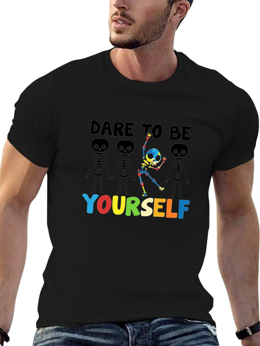 Dare to Be Yourself Skeleton Graphic T-Shirt