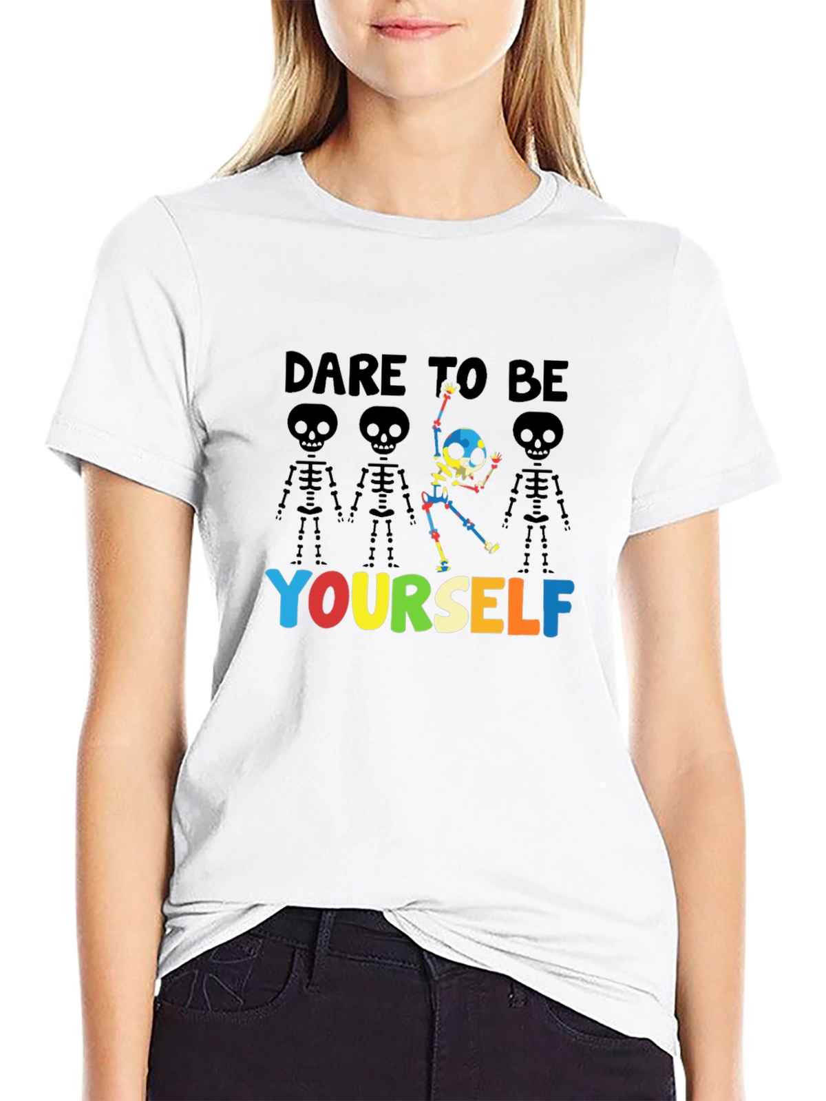 Dare to Be Yourself Skeleton Graphic T-Shirt