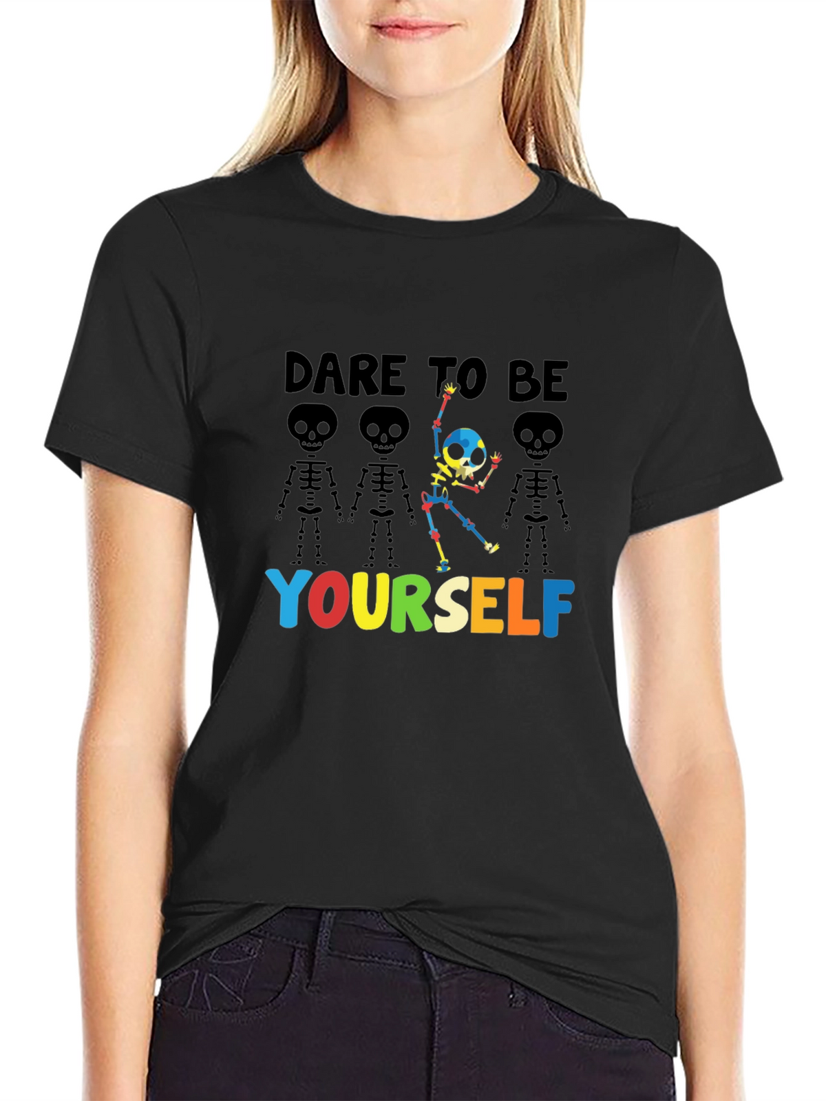 Dare to Be Yourself Skeleton Graphic T-Shirt