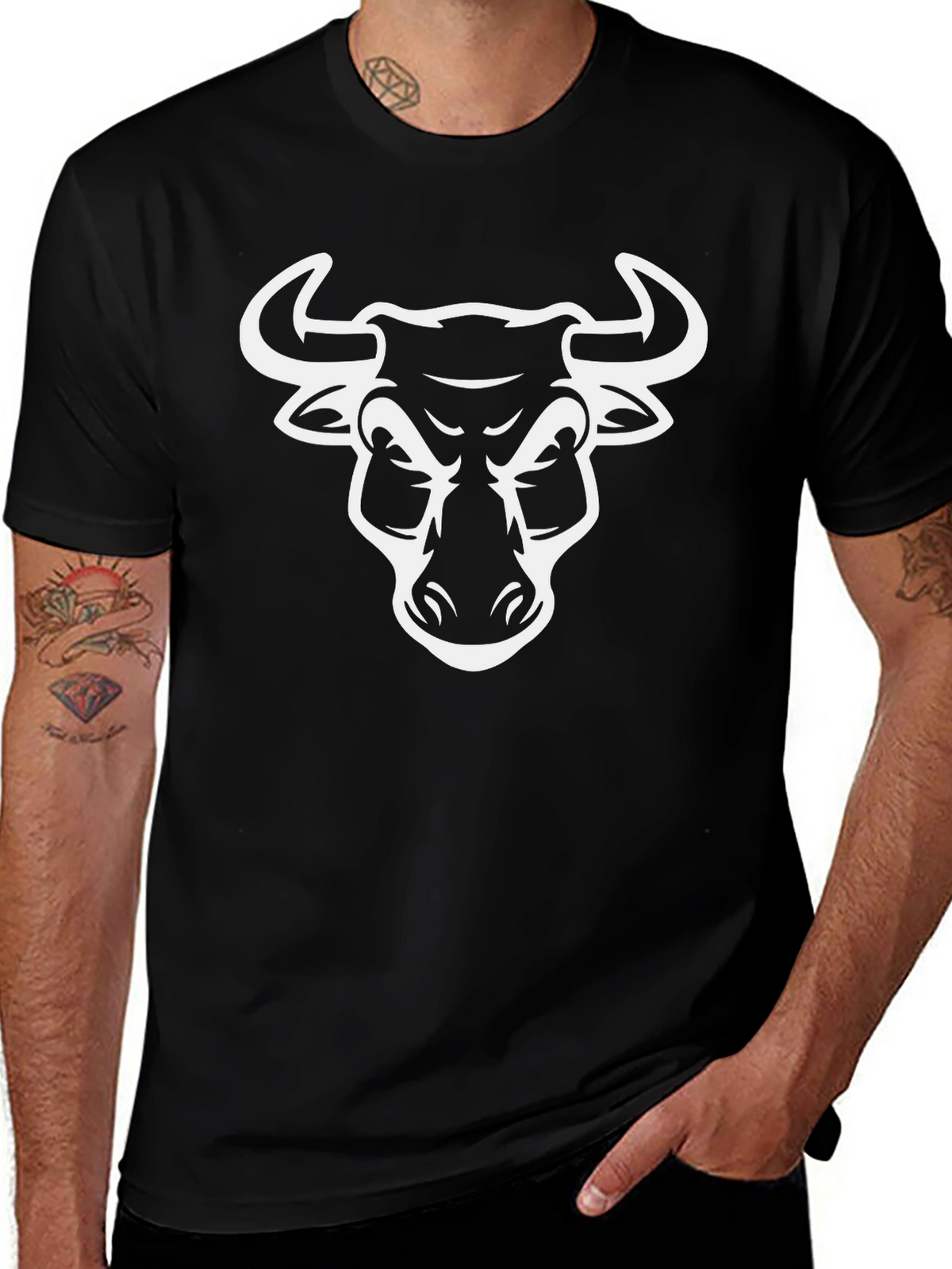 Bold Bull Graphic Tee - Black Cotton T-Shirt