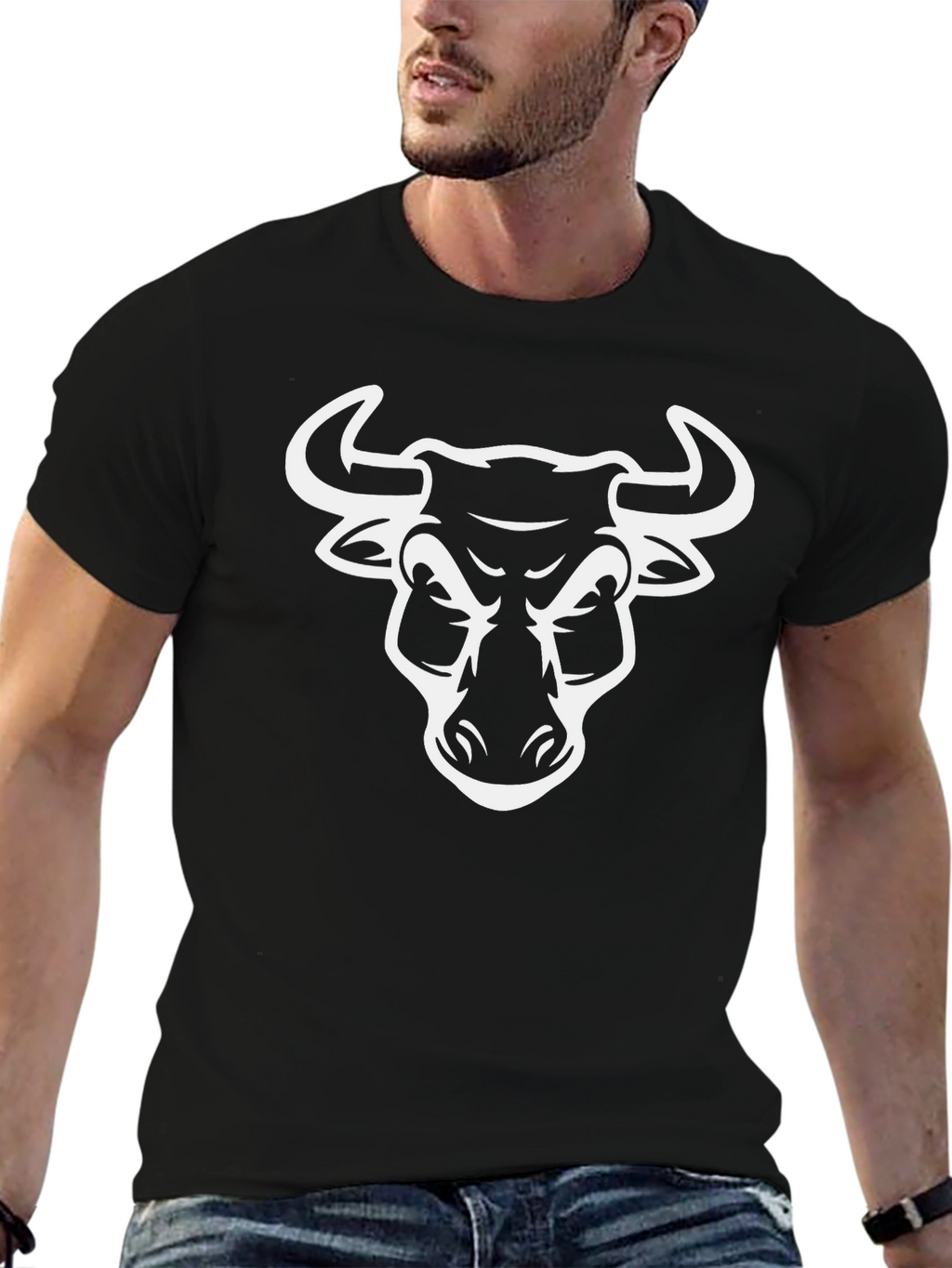 Bold Bull Graphic Tee - Black Cotton T-Shirt